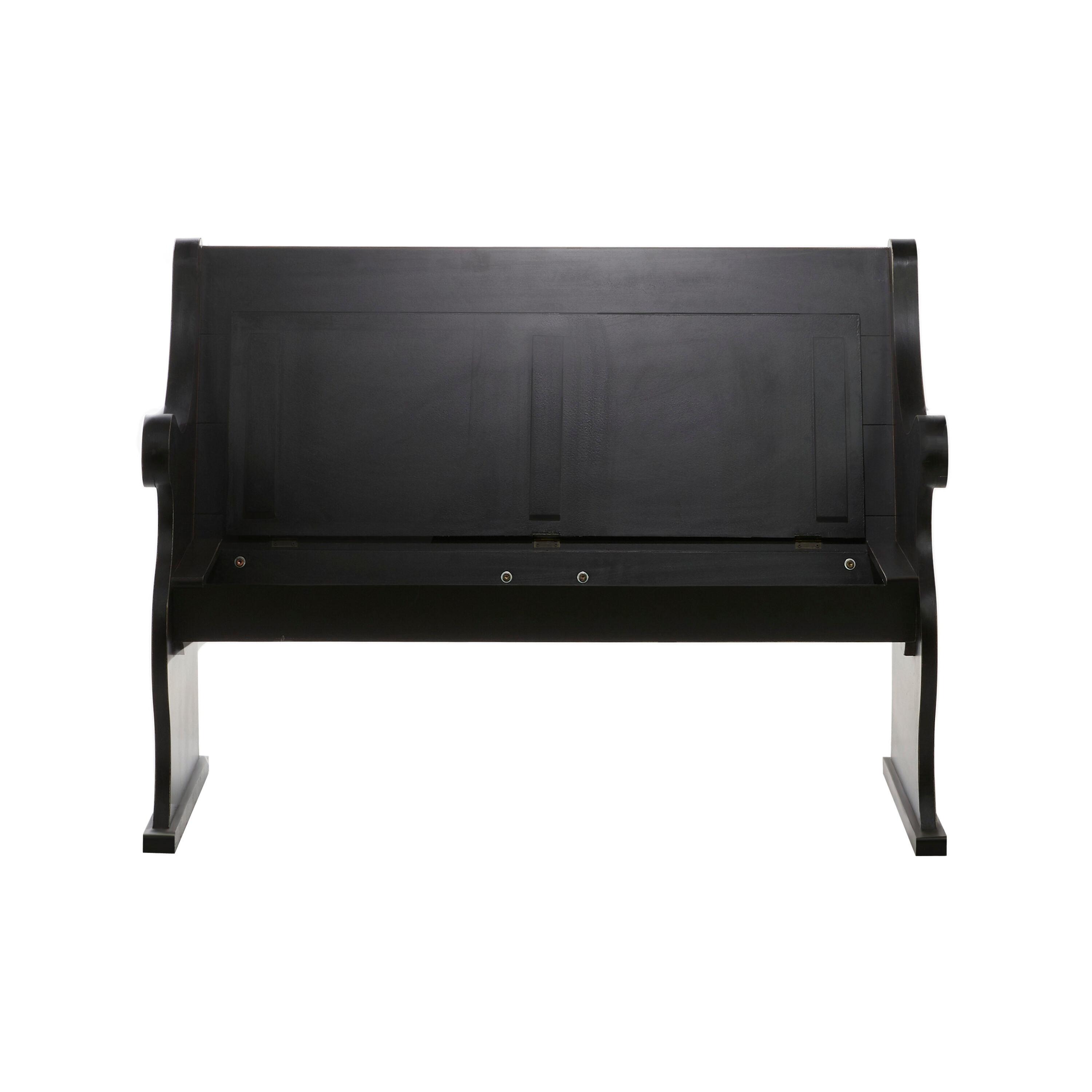 DecMode Wood Storage Bench with Scrolled Armrests, Black