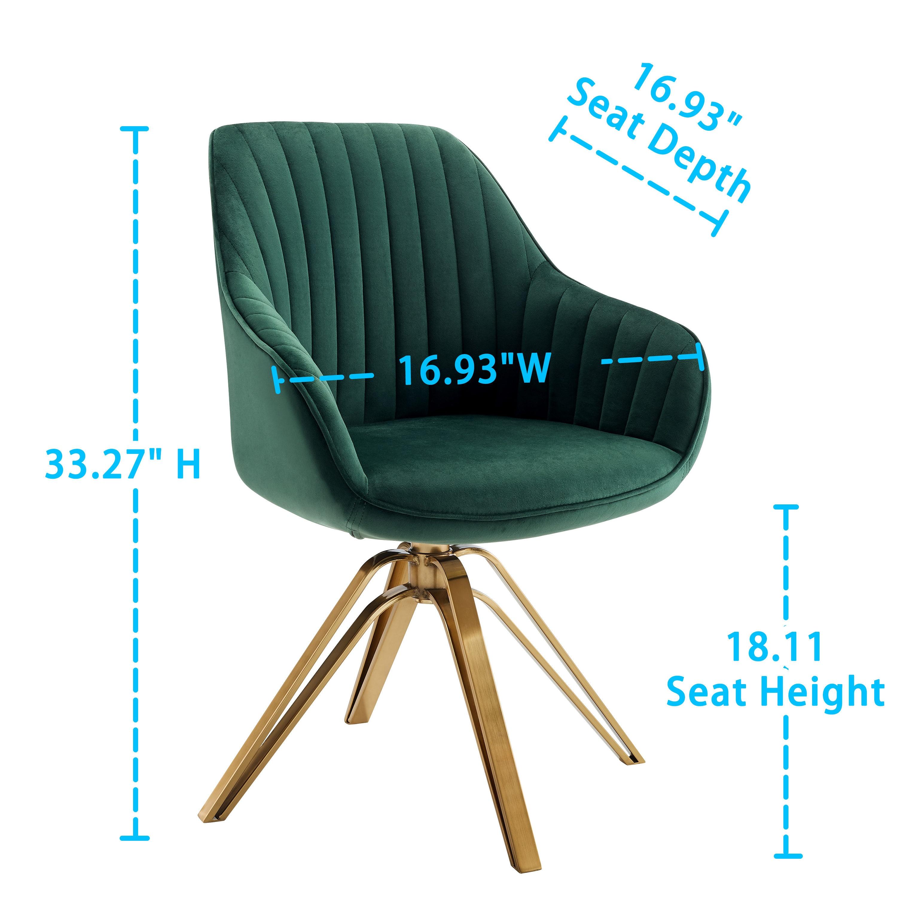23 in. Green Velvet & Gold Swivel Arm Chair
