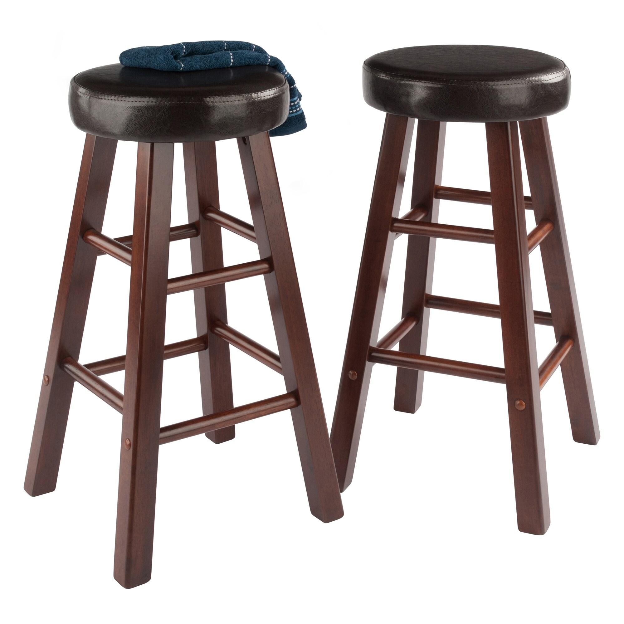 24" 2pc Maria Cushioned Counter Height Barstools Walnut/Espresso - Winsome: Faux Leather, Solid Wood Frame, Footrests