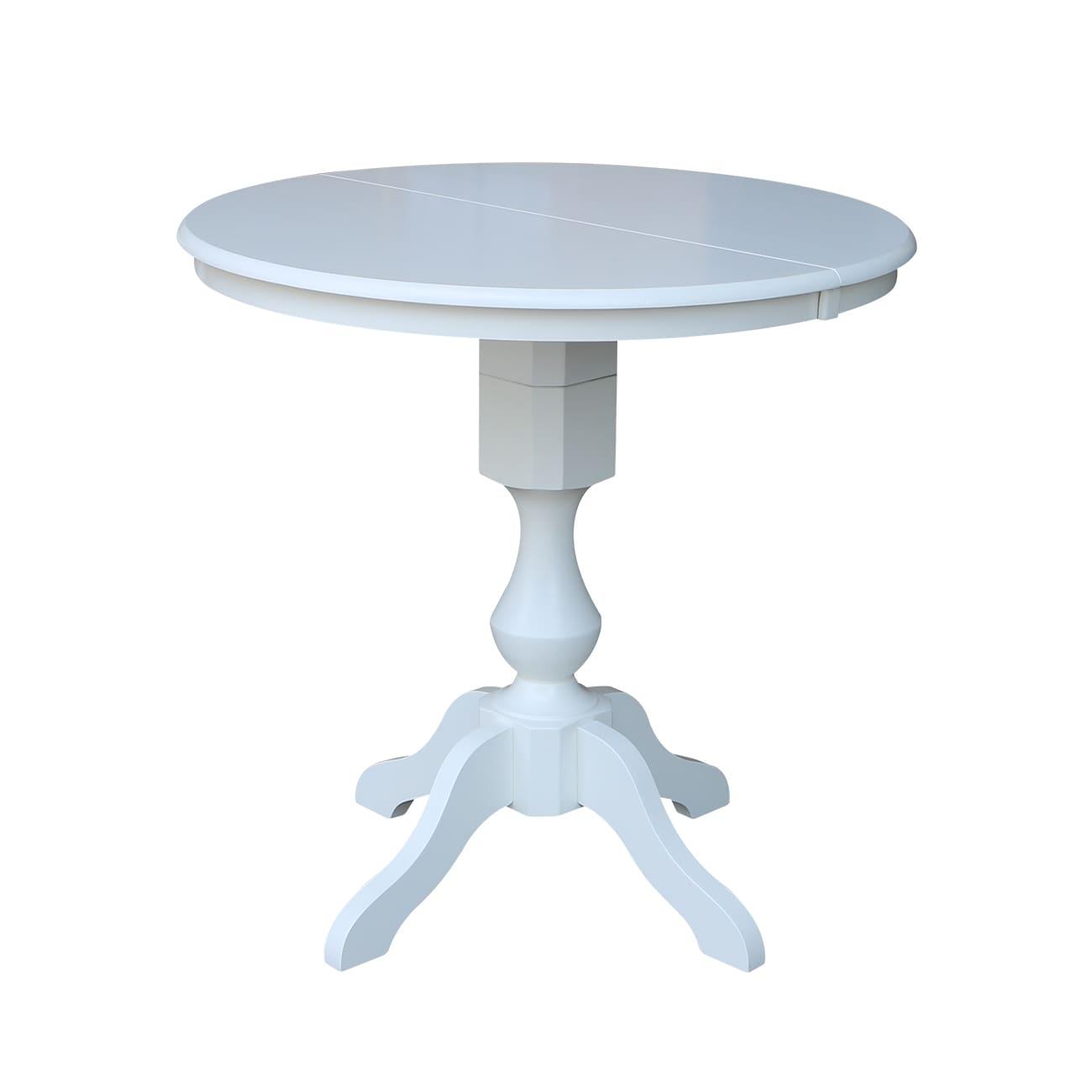 36" Round Top Counter Height Table with 12" Leaf - White
