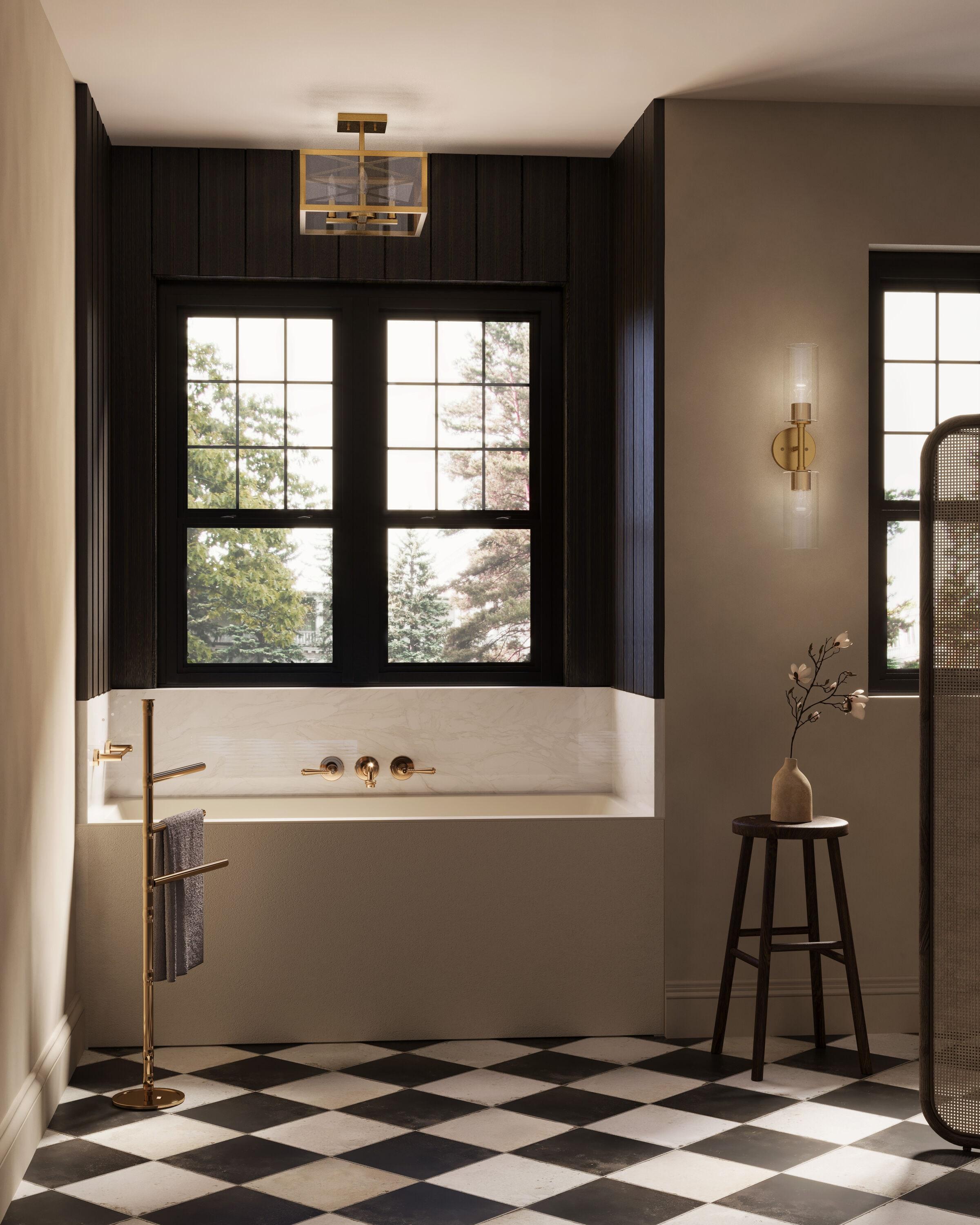 Progress Lighting Hillcrest 4-Light Vintage Brass Semi-Flush Mount with Clear Beveled Glass Panels