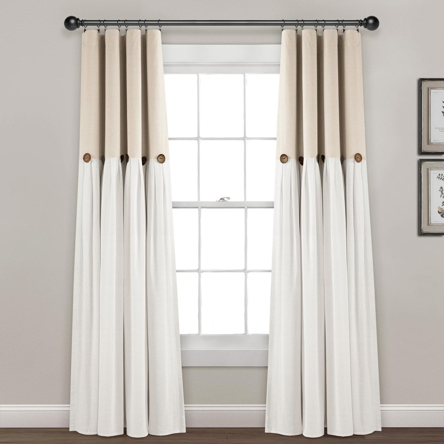 Linen Button Cotton Blend Blackout Curtain Panel