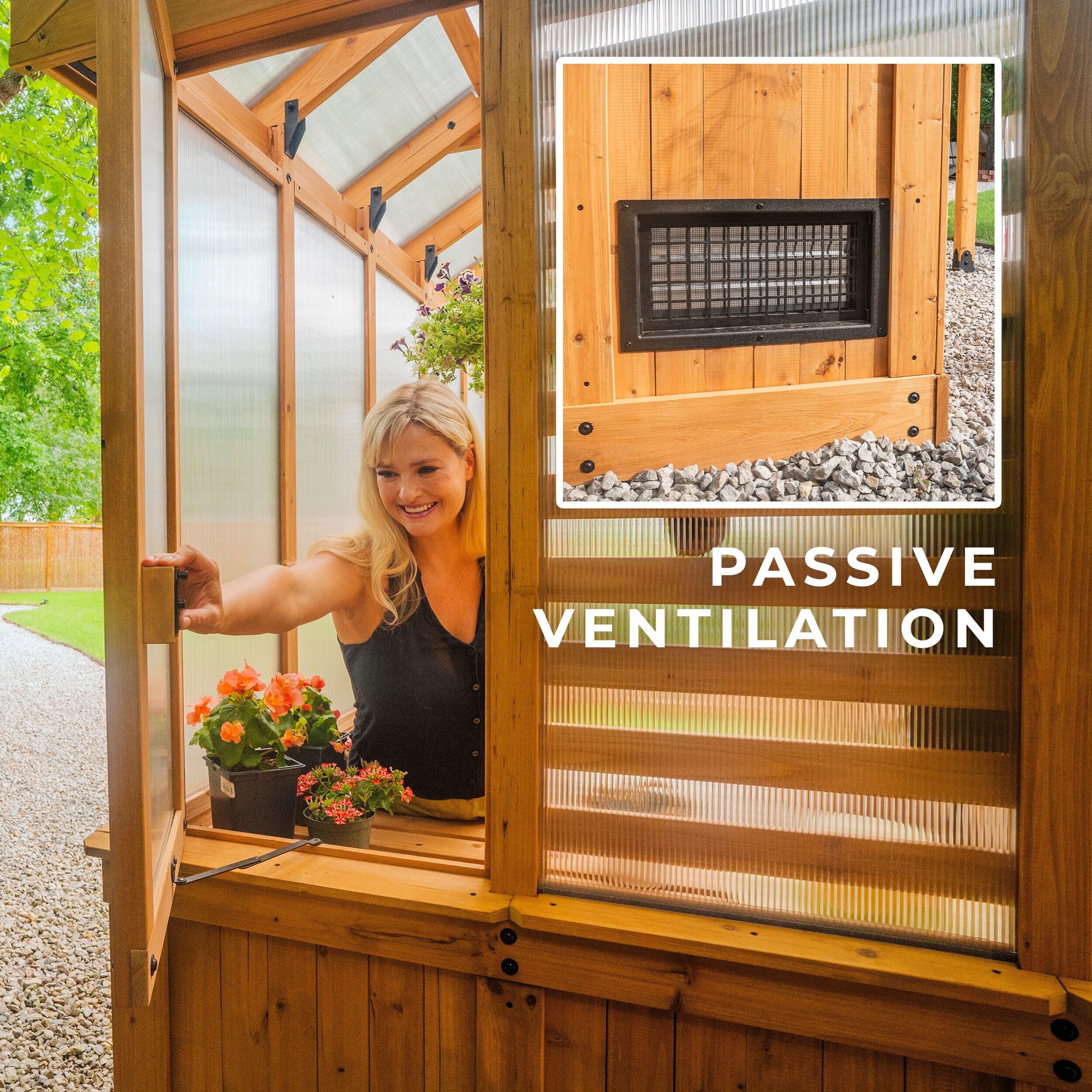 Backyard Discovery Bellerose 9' x 6' Cedar Wood and Polycarbonate Greenhouse Kit, Pergola