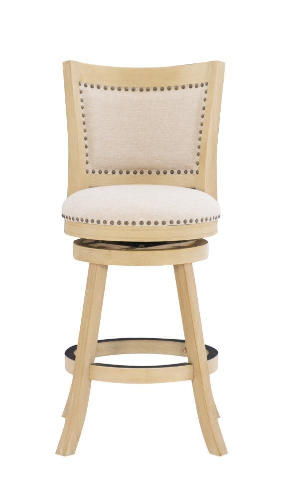 Tift Buff Nailhead Swivel Counter Height Barstool Gray - Linon: Solid Wood, Beige Linen Upholstery