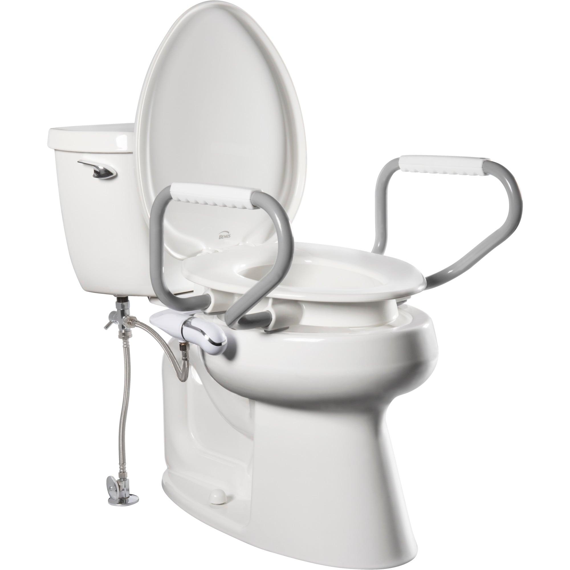 Bemis Assurance 3" Raised Toilet Seat with Handles and Bidet Attachment, Secure Hinges, Elongated, White 7YE85320H20 ARM