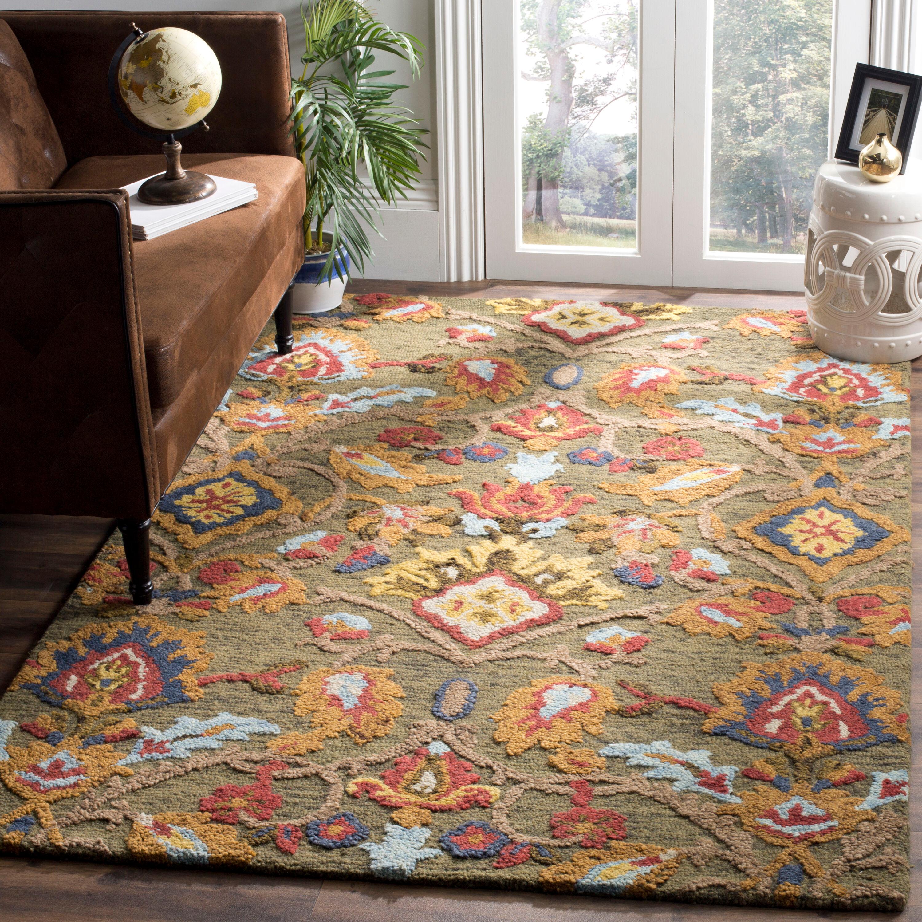 Blossom BLM402 Hand Tufted Area Rug - Green/Multi - 6'x6' - Safavieh.