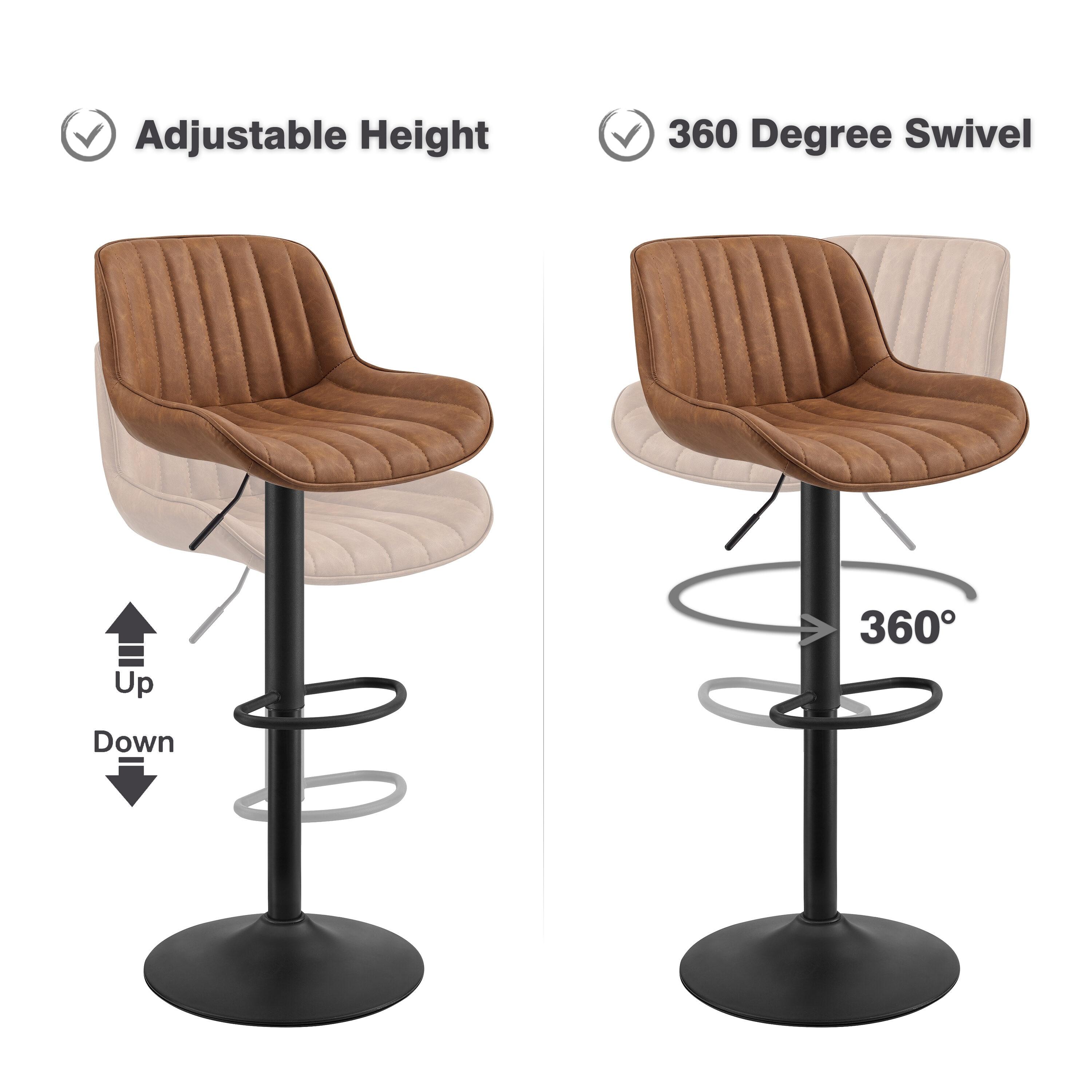Art Leon Bar Stools Set of 2, PU Leather Swivel Steel Legs,Brown
