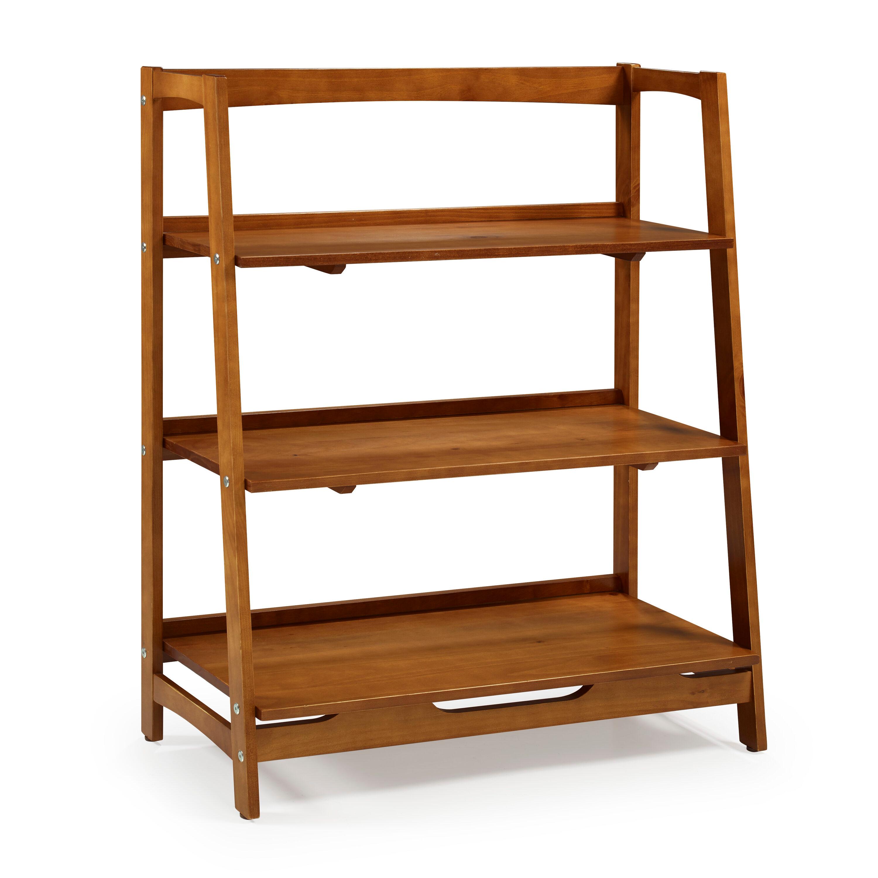 Camaflexi Mid Century Modern Wooden Bookshelf 3 Tier Open Shelving Unit, Castanho 100% Solid Wood