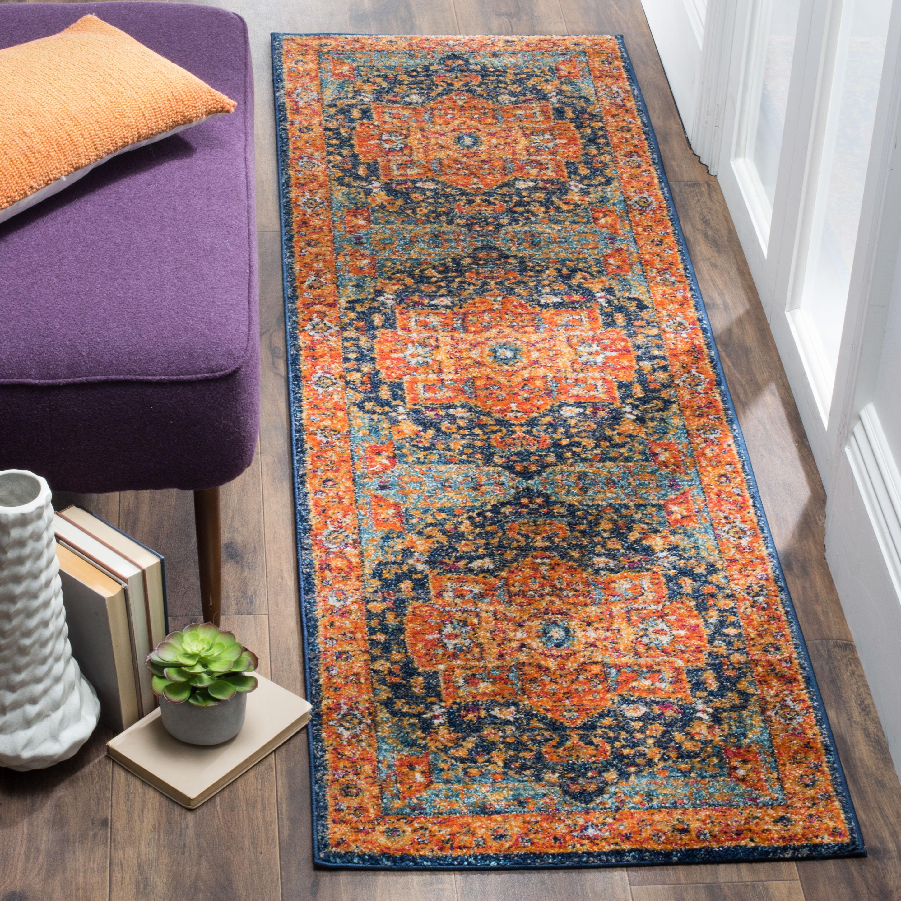 Evoke EVK275 Power Loomed Accent Rug Blue / Orange 2'-2" X 5' - Safavieh.