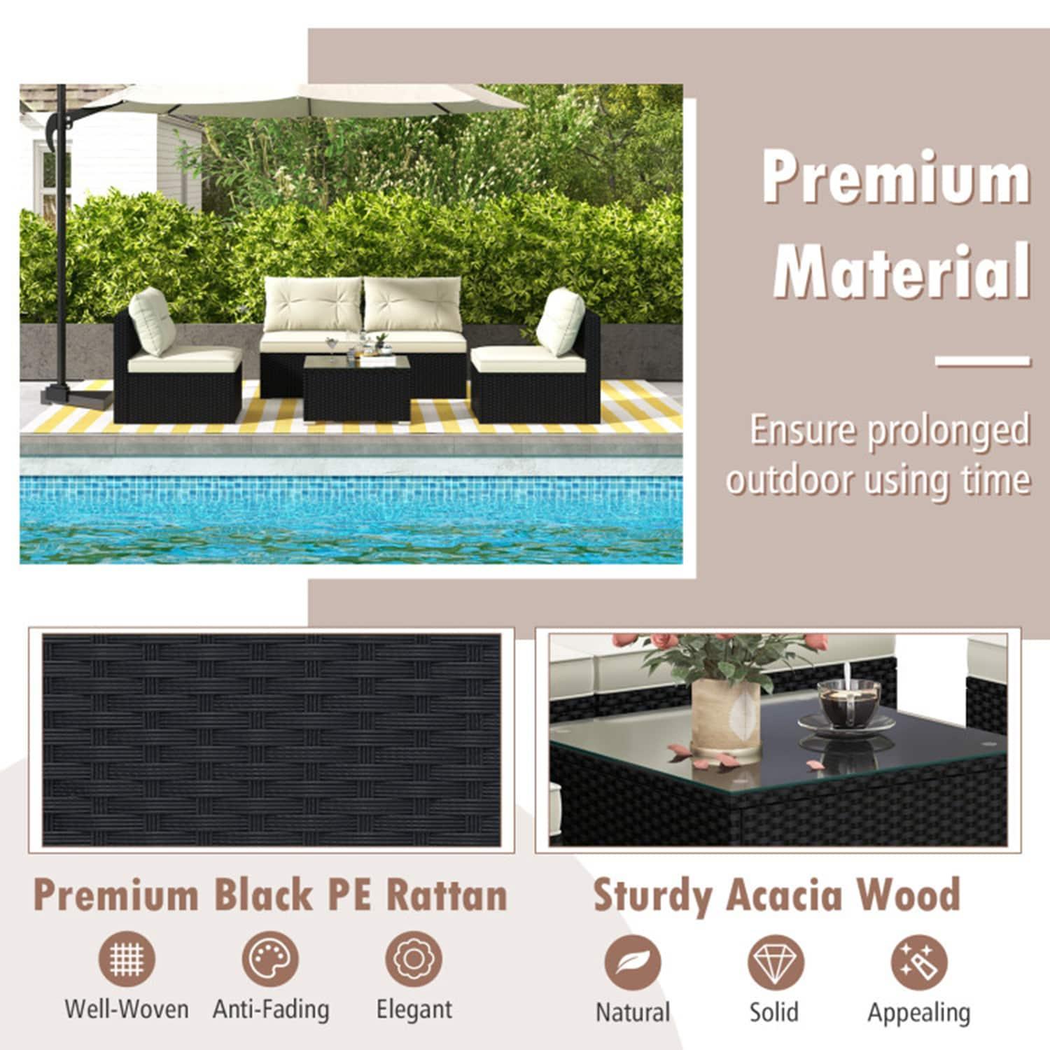 Topcobe 7 Pieces Patio Rattan Furniture Set with Sectional Sofa Cushions, Outdoor Patio Furniture-Beige
