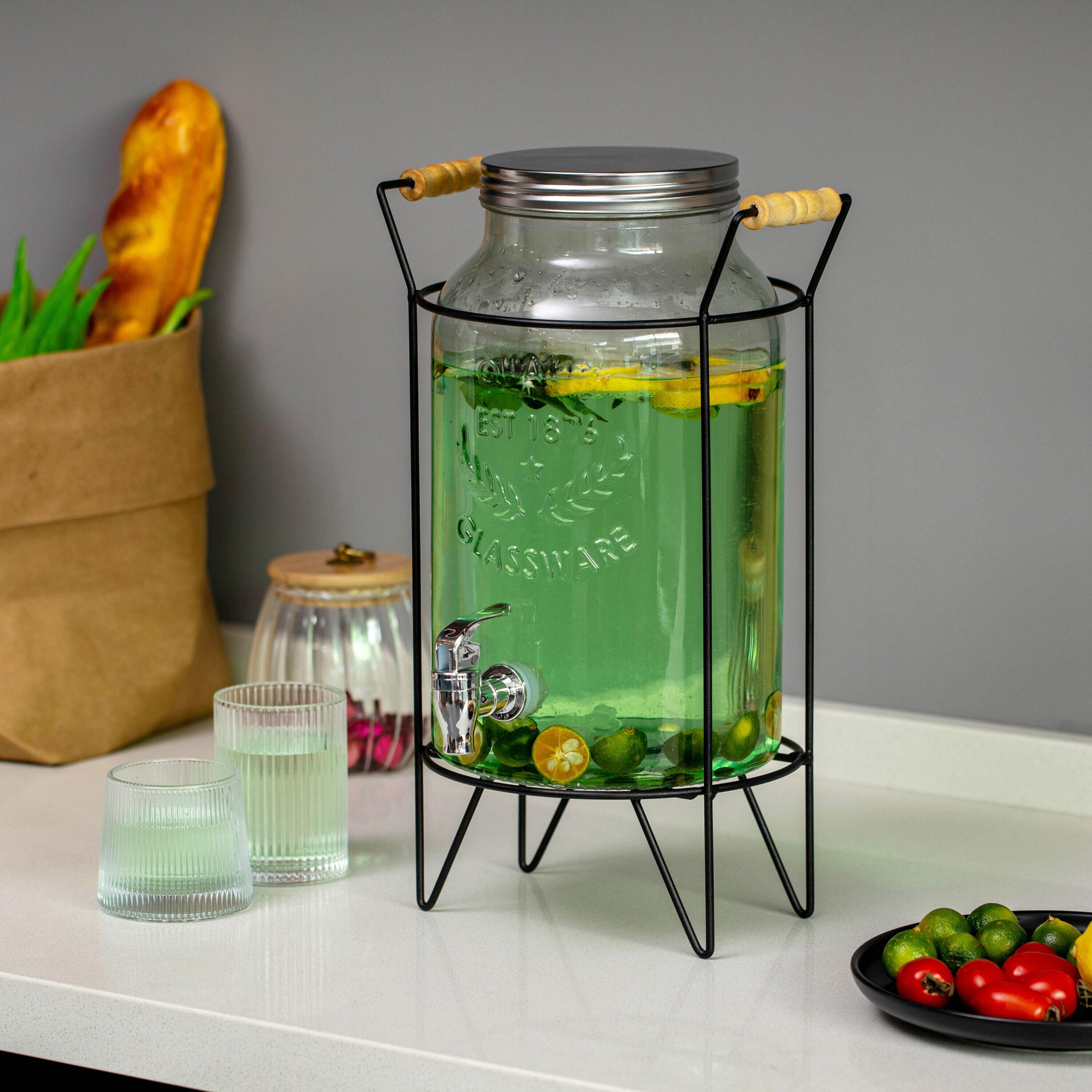 Basicwise Basicwise 1.6-gallon Glass Drink Dispenser With Stainless Steel Spigot – Water And Juice Container, Lemonade Stand, Beverage Dispenser For Parties, Weddings, Birthdays, And Family Business Meetings
