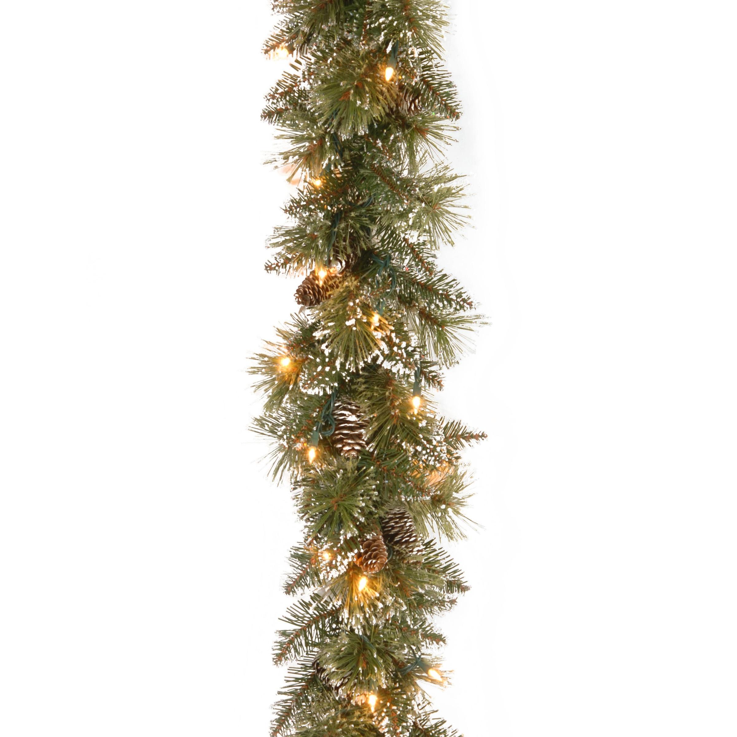 6' Glittery Bristle Pine Garland Battery Operated  White LED Lights - National Tree Company