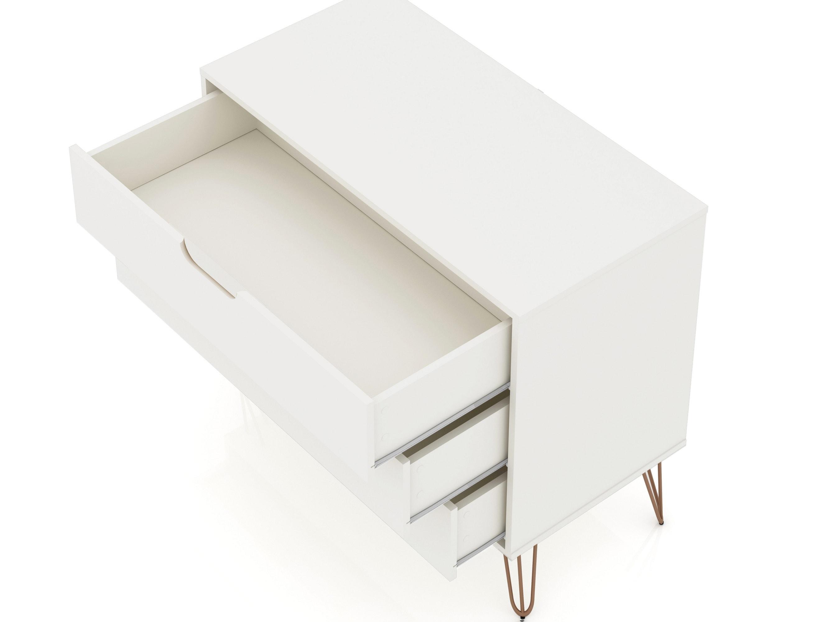Set of 2 Rockefeller 3 Drawer Dresser Off White - Manhattan Comfort: MDF Bedroom Storage, Easy-Glide, Includes Anti-Tip Hardware