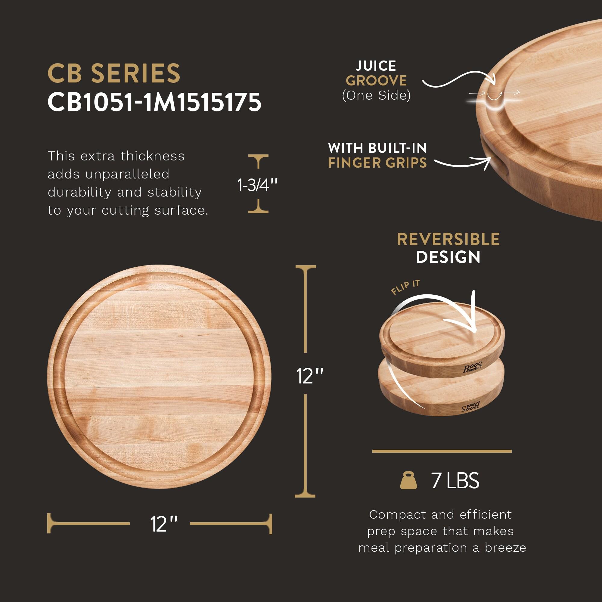 John Boos Chef's Collection Round Maple Cutting Board with Groove