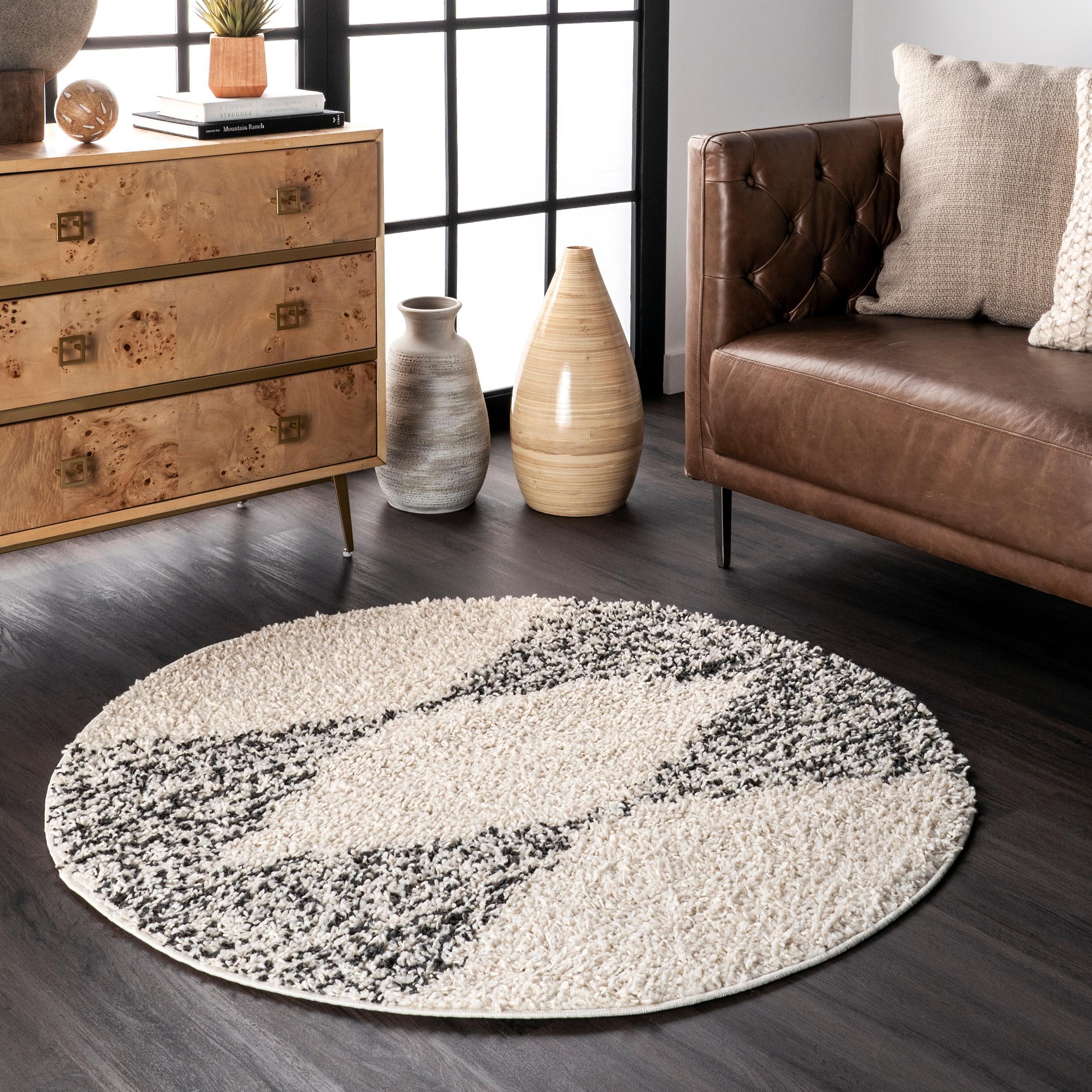Nuloom Bria Trellis 4 Round Accent Shag Indoor Area Rug for Living Room Bedroom Dining Room Nursery Entryway, Off White/Charcoal