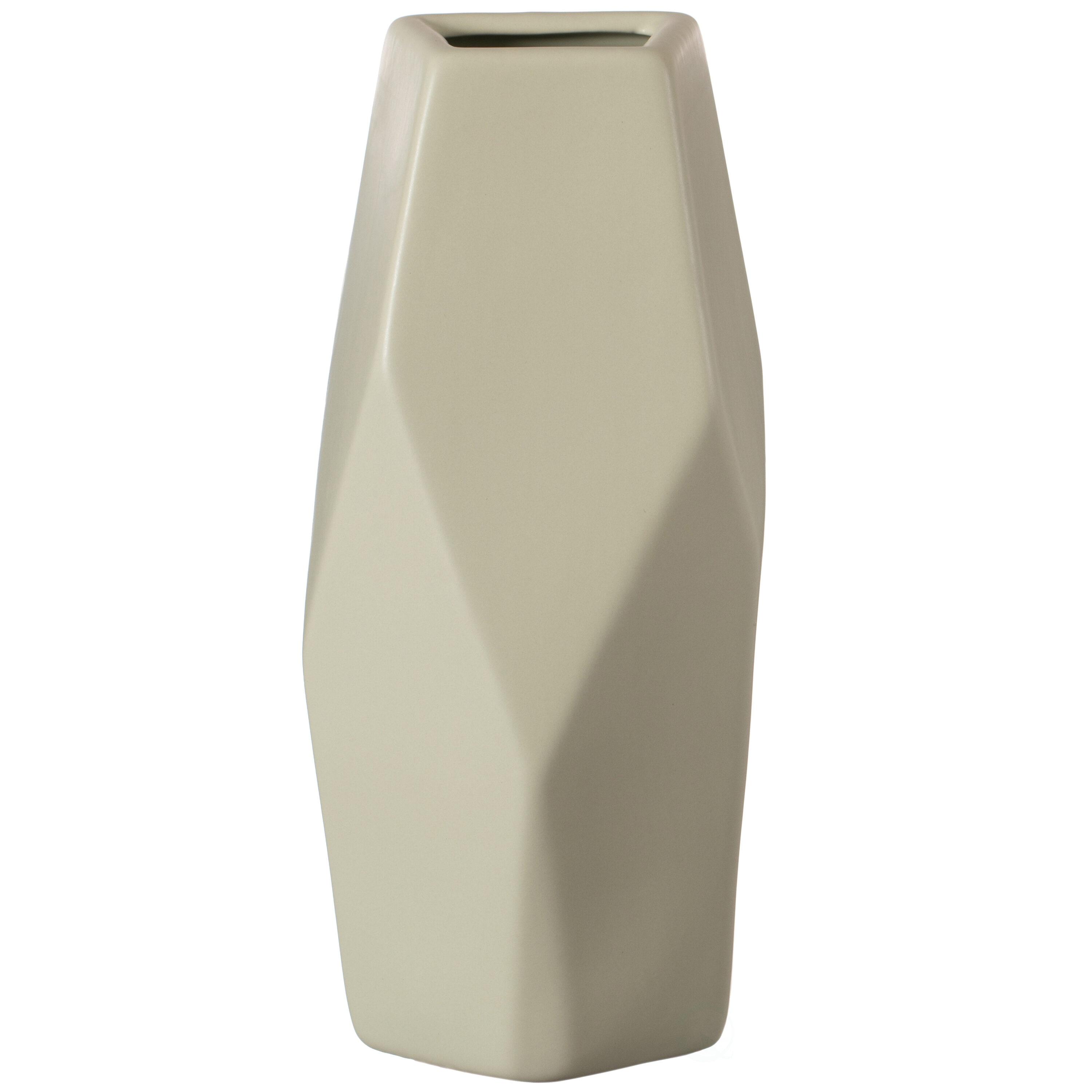 Uniquewise Decorative Ceramic Multi Paned Vase, Modern Style Centerpiece Table Vase Set of 3, Beige Large, White Medium, And Green Small