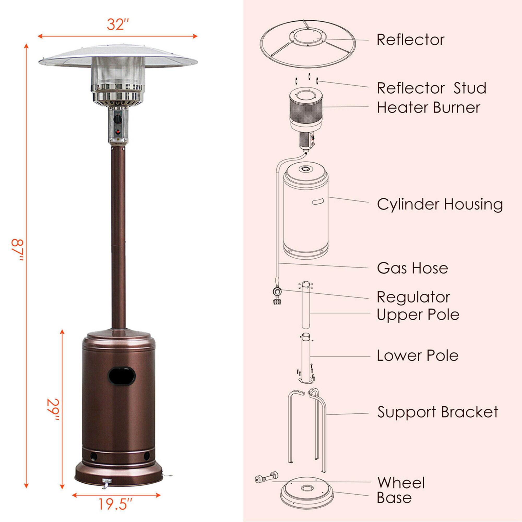 Costway 50000 BTU Propane Patio Heater Standing LP Gas Steel W/ Wheels Bronze