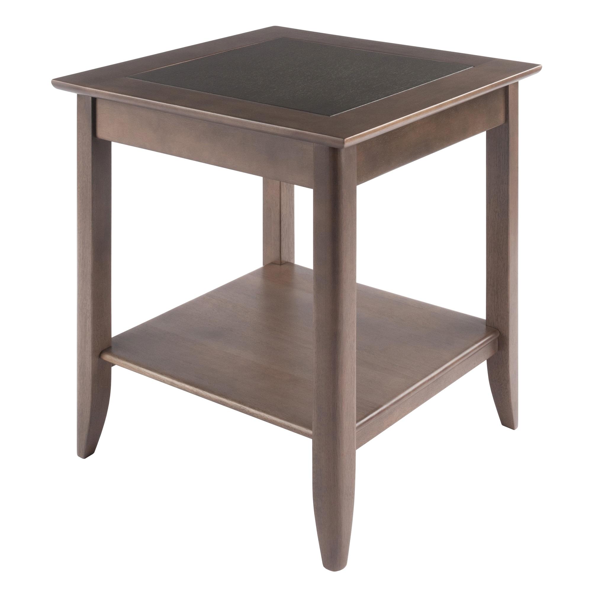 Santino End Table Oyster Gray - Winsome: Contemporary Accent Table with Lower Shelf, Wood Inlay