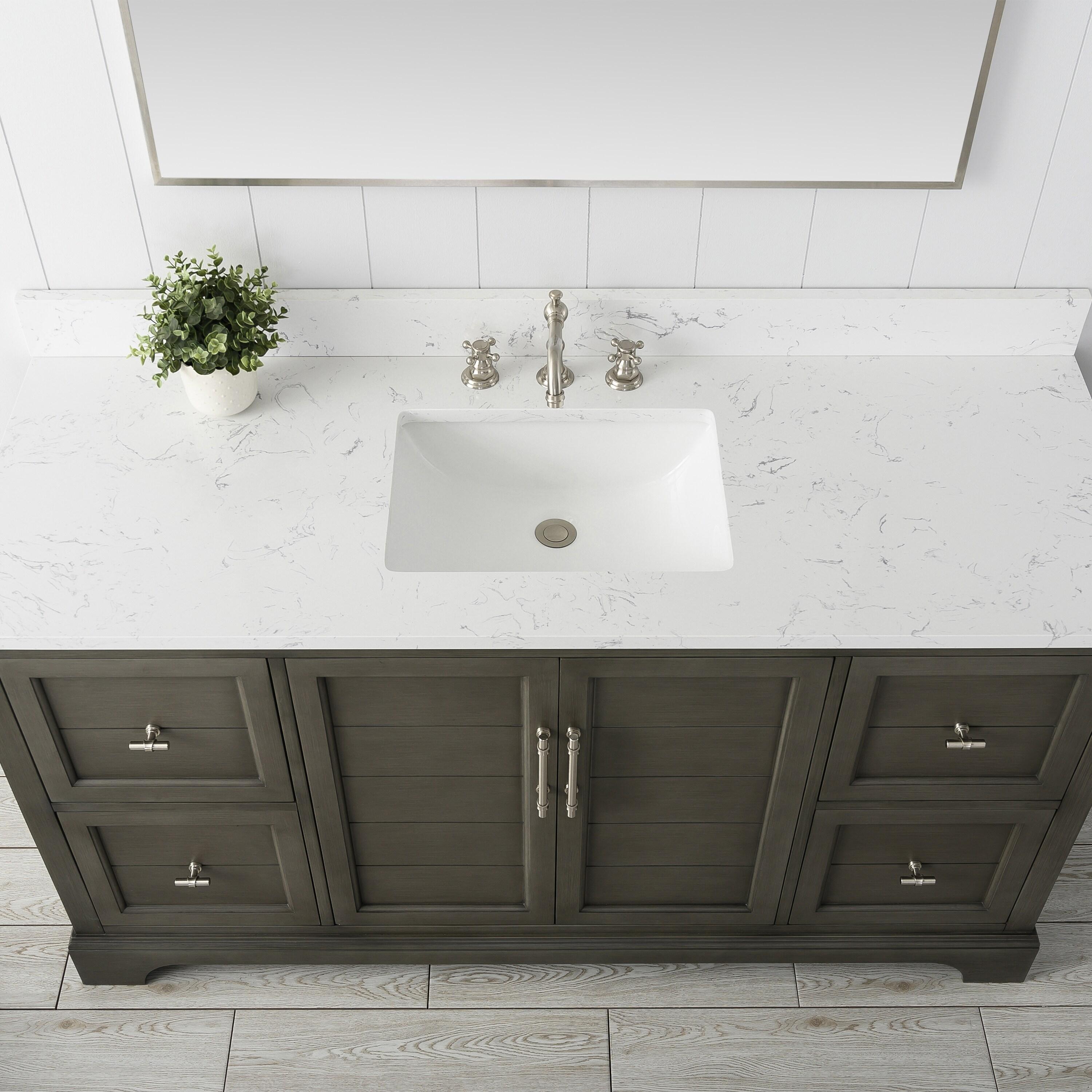 Vanity Art 60 x 22 x 34 in. Double Sink Bathroom Vanity with Quartz Top & Backsplash, Silver Grey
