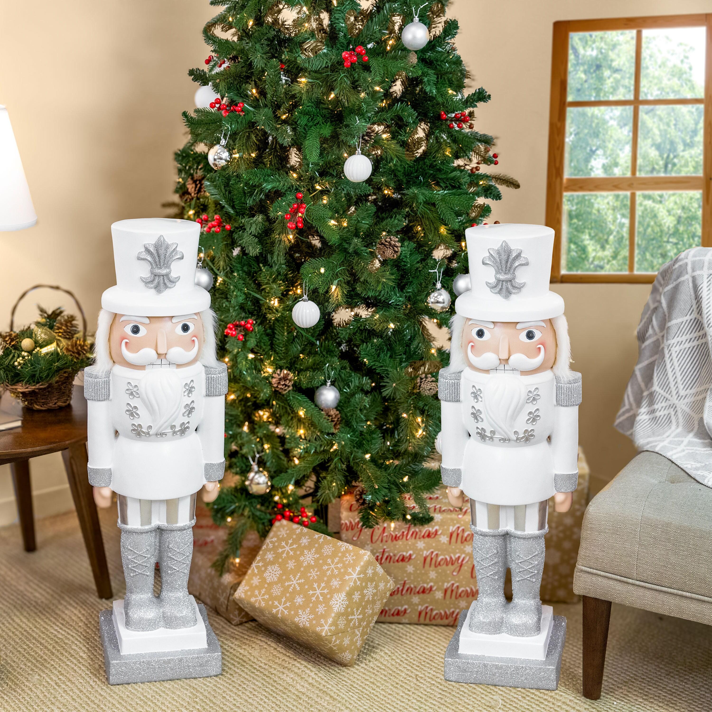 Sunnydaze 37" Sterling the Silver Christmas Nutcracker Statue - 2Pk