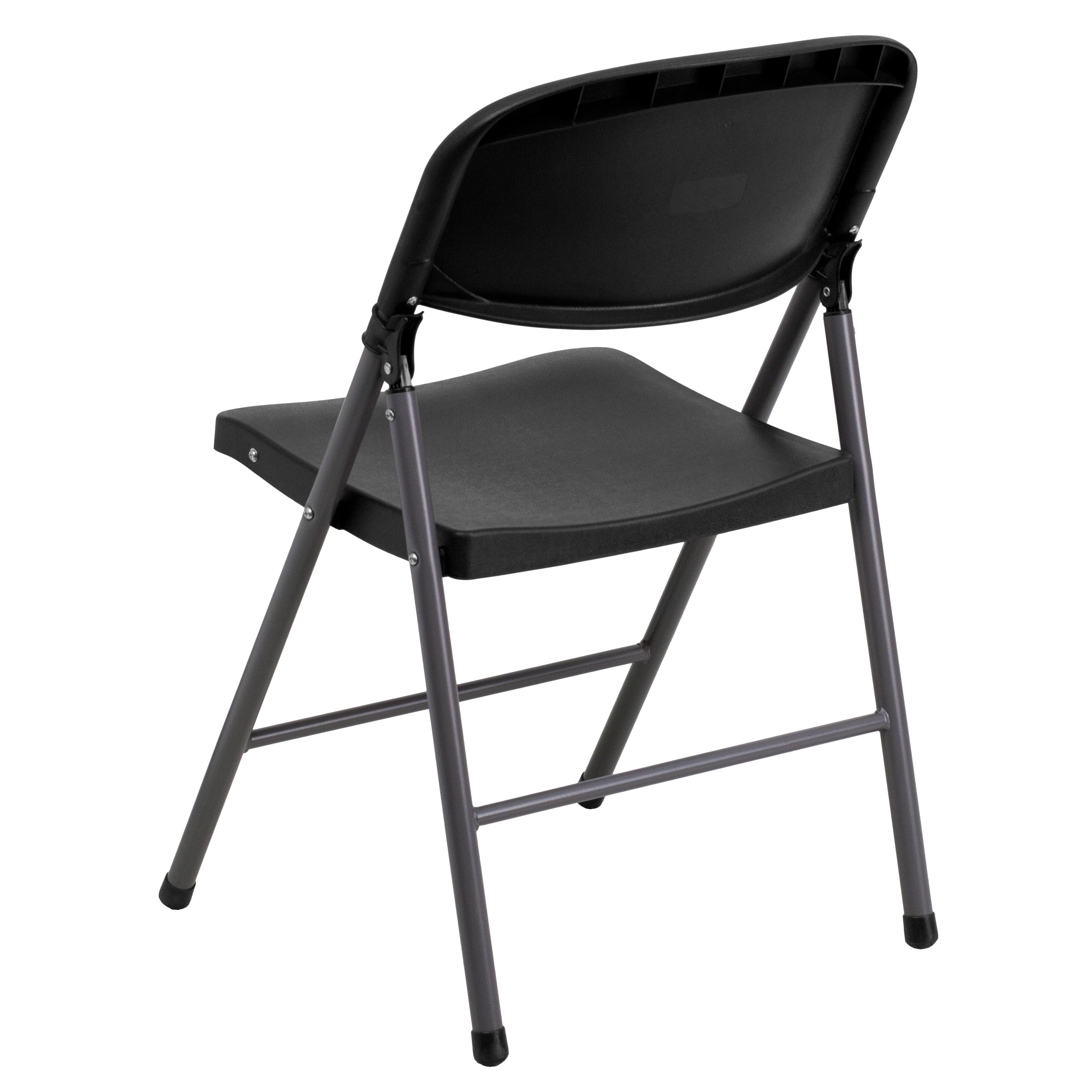 Flash Furniture HERCULES Series 330 lb. Capacity Black Plastic Folding Chair with Charcoal Frame