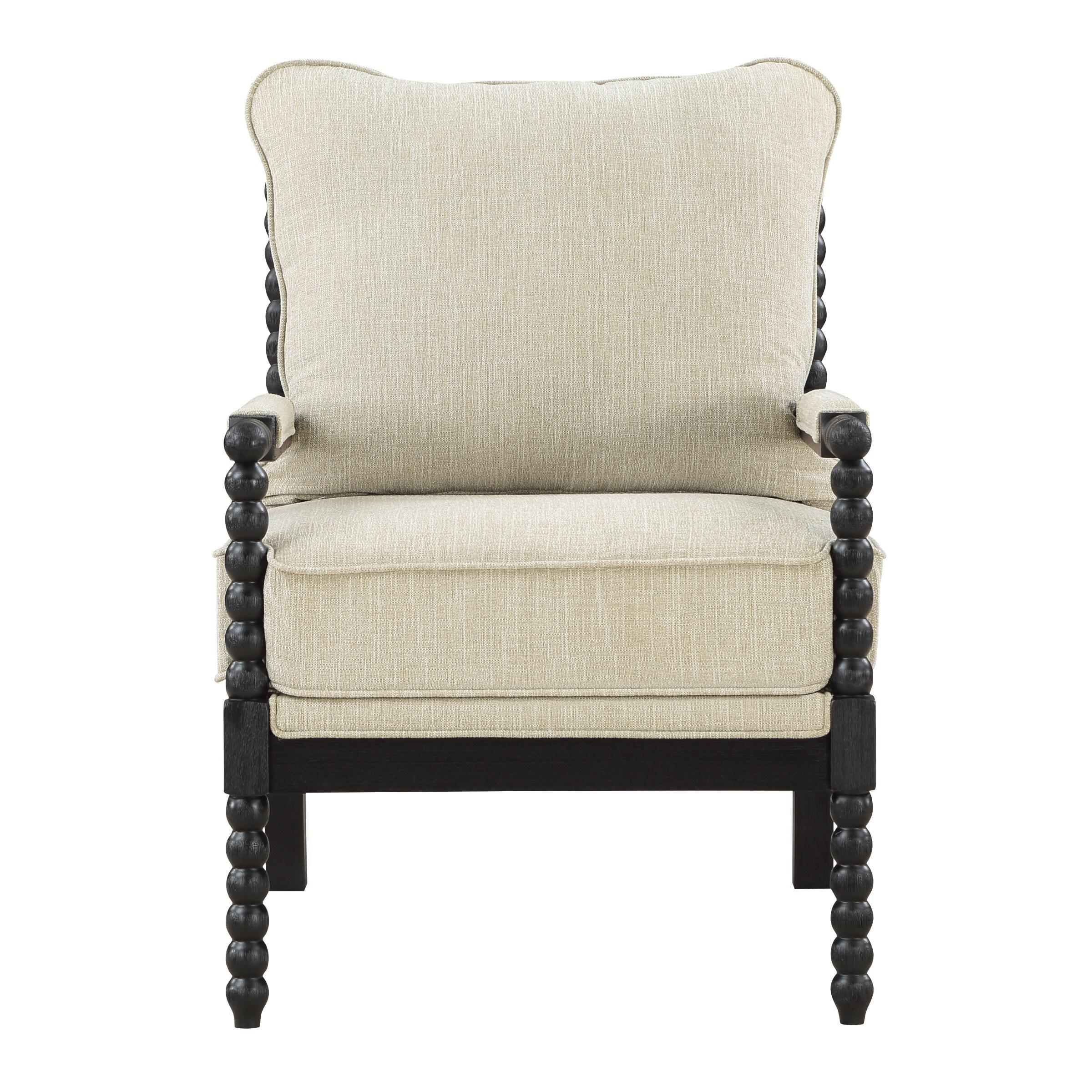 Classic Linen and Black Wood Spindle Accent Chair