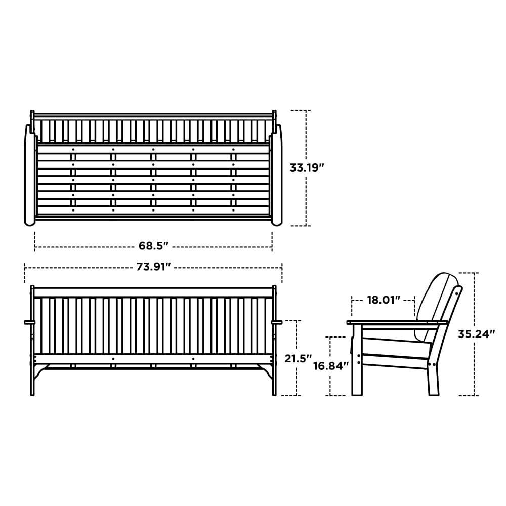 Vineyard 74" Wide Outdoor Patio Sofa with Revolution Cushions