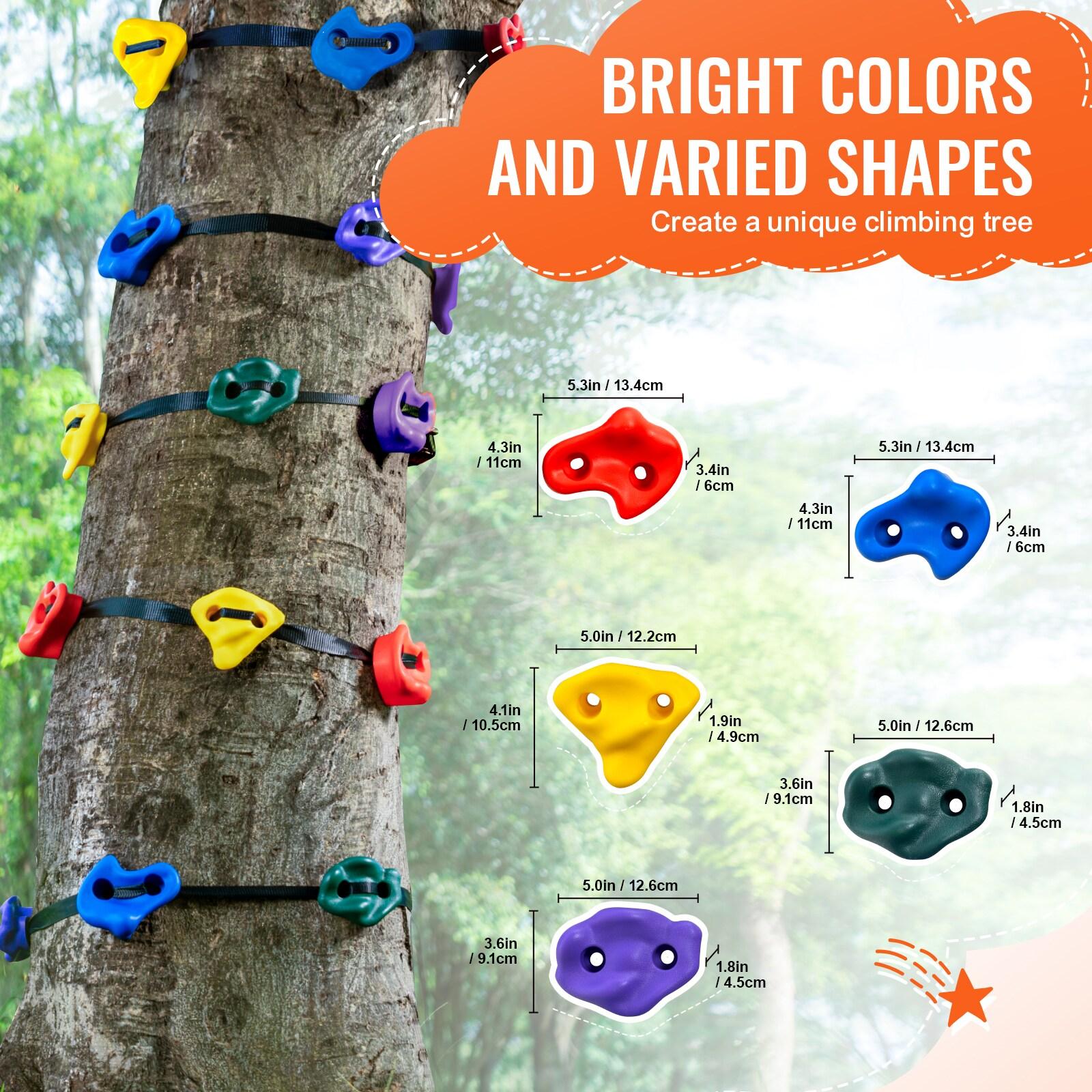 VEVOR Ninja Tree Climbing Kit,20 Tree Climbing Holds and 6 Ratchet Straps,Large Climbing Rocks for Kids and Adults Climber,Various Colors and Shapes