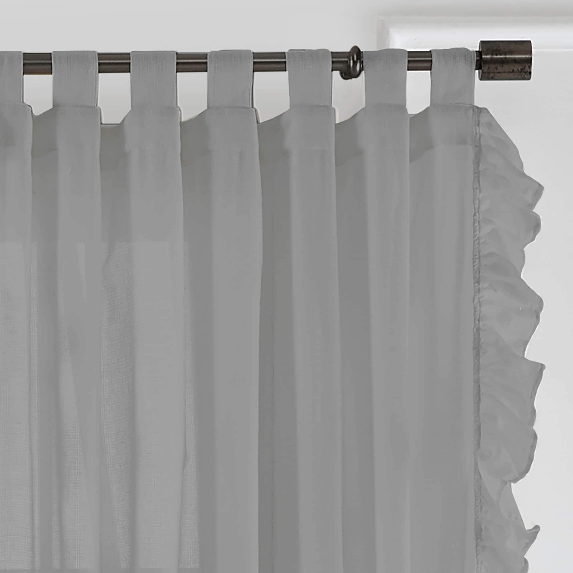 Bella Tab-Top Ruffle Cottagecore Single Sheer Window Curtain Panel - 52" x 95" - Charcoal - Elrene Home Fashions