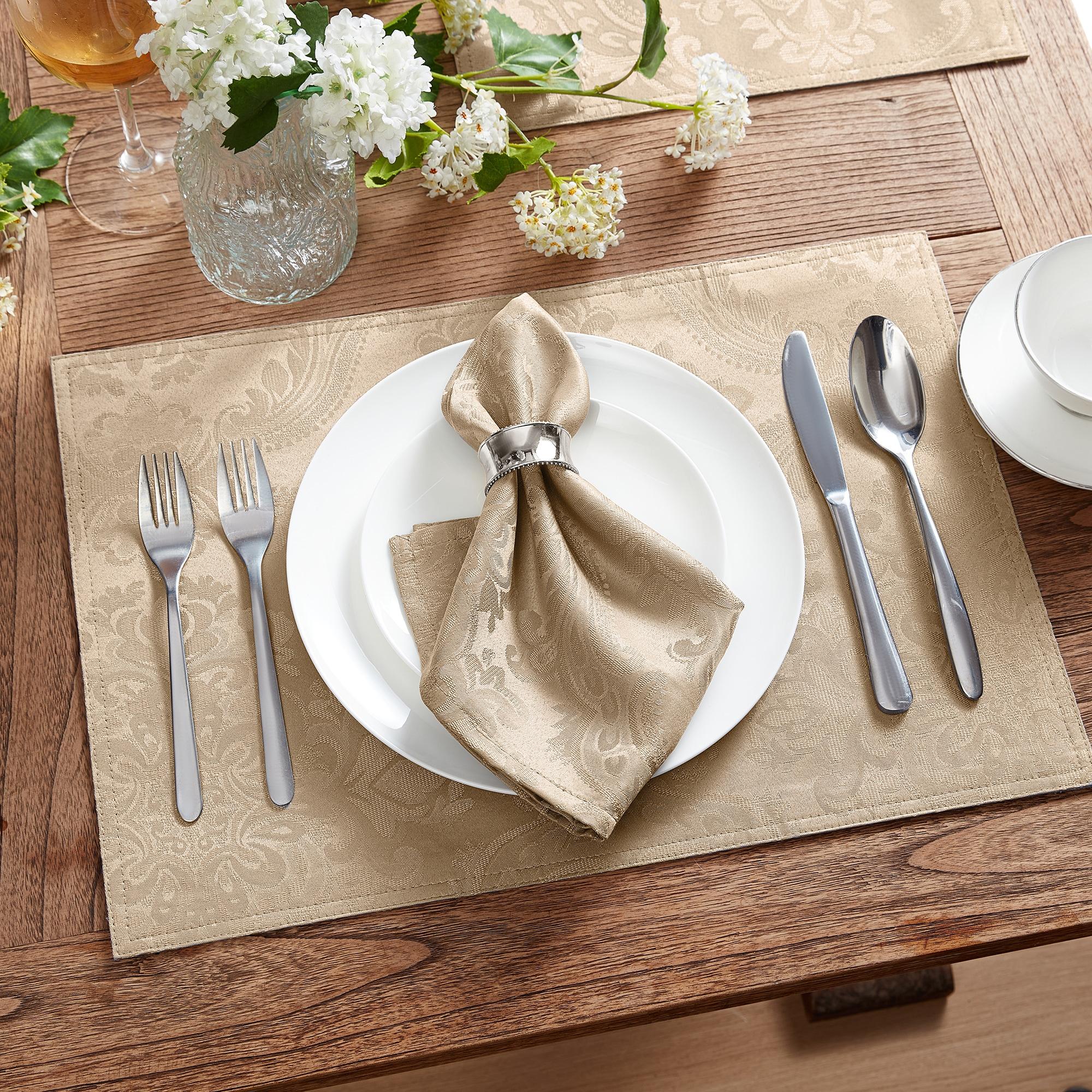 Caiden Elegance Damask Placemat, Set of 4 - 13" x 19" - Taupe - Elrene Home Fashions