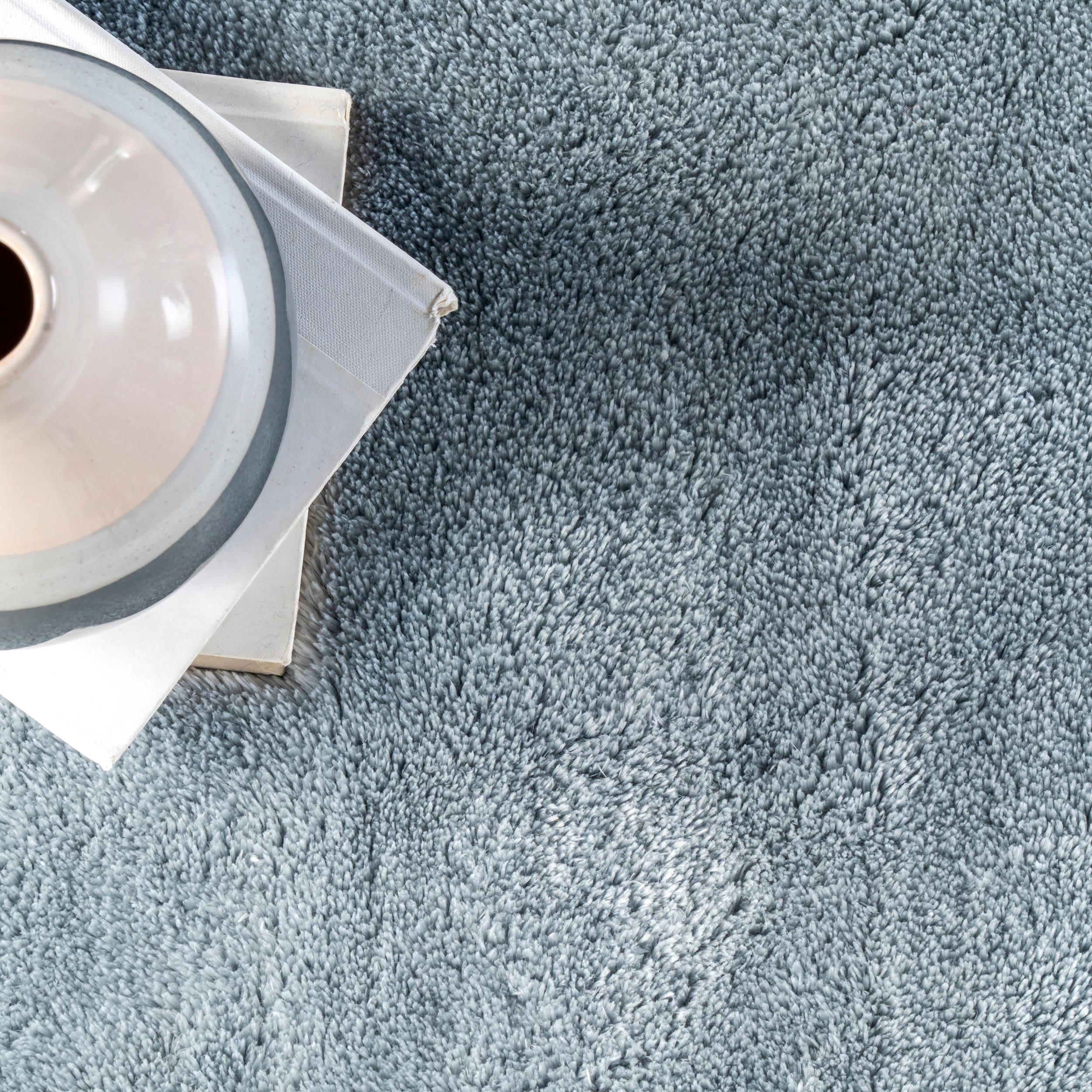 nuLOOM 4' Square Cozy Plush SuperiorWash Area Rug, Machine Washable, Non-Slip, Soft Fluffy Shag Carpet for Living Room Bedroom, Loni Light Blue
