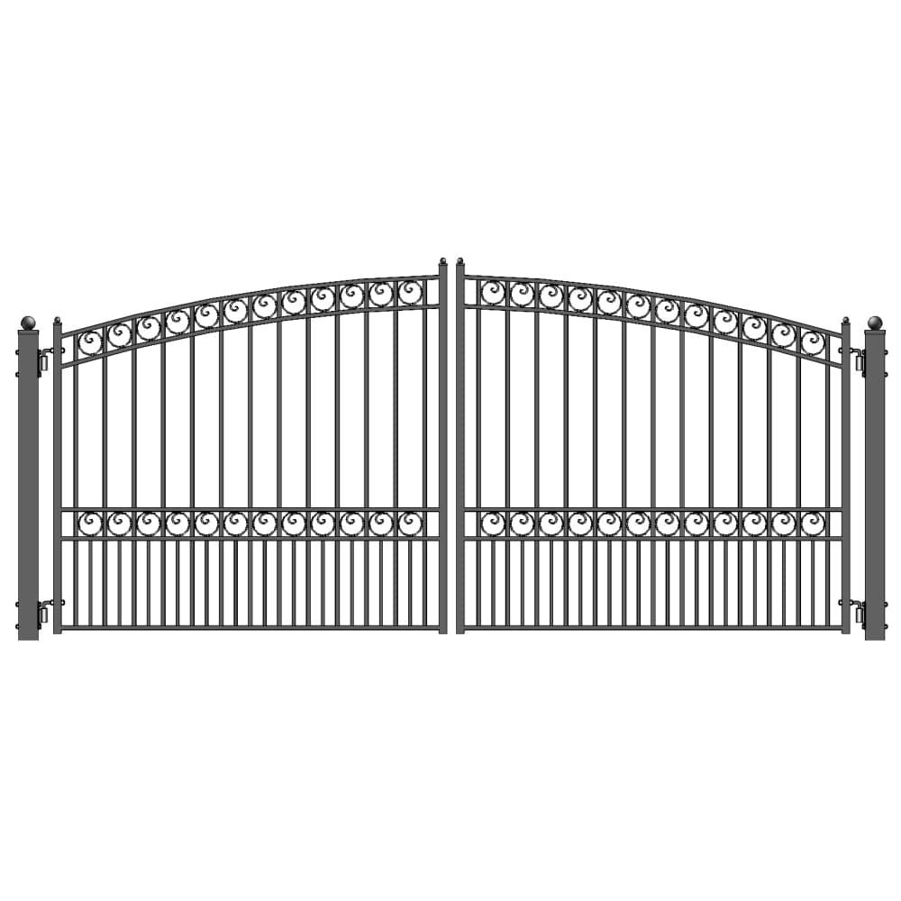 Black Steel Dual Swing Arched Driveway Gate with Posts