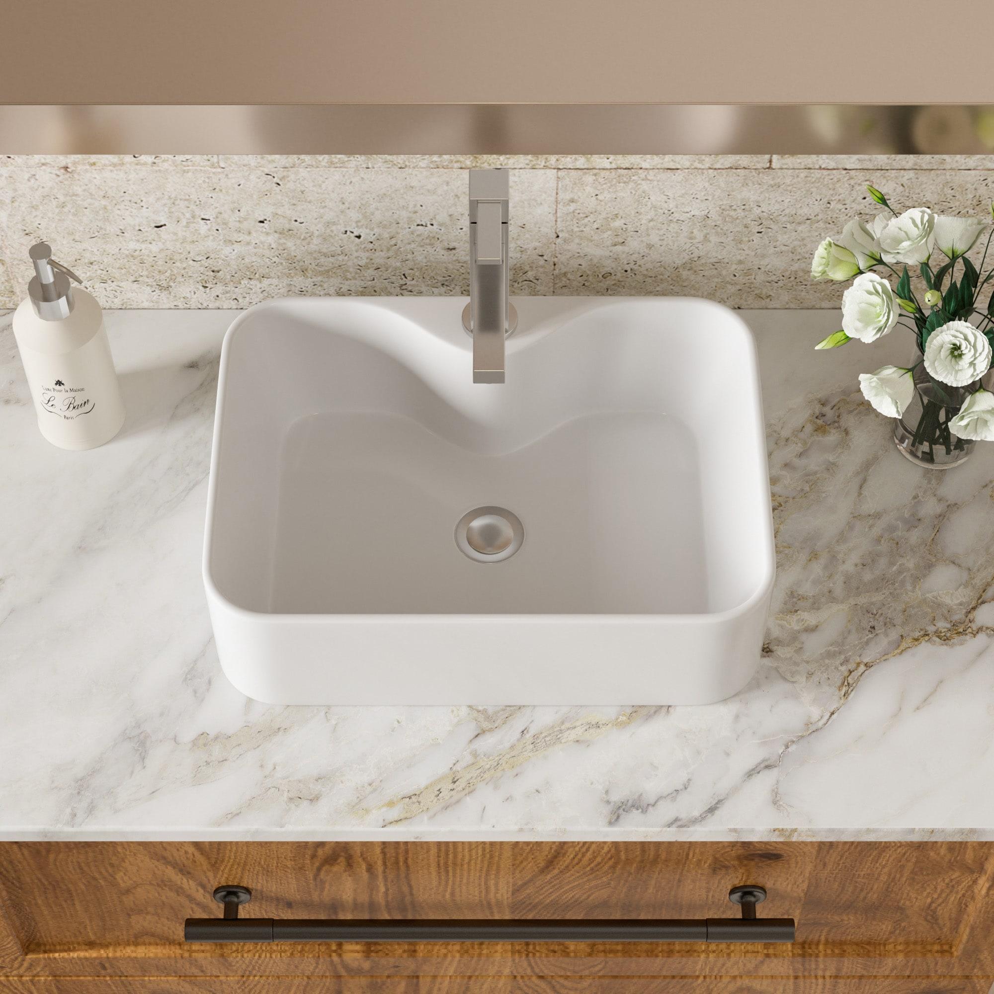 19" White Ceramic Rectangular Above-Counter Vessel Sink