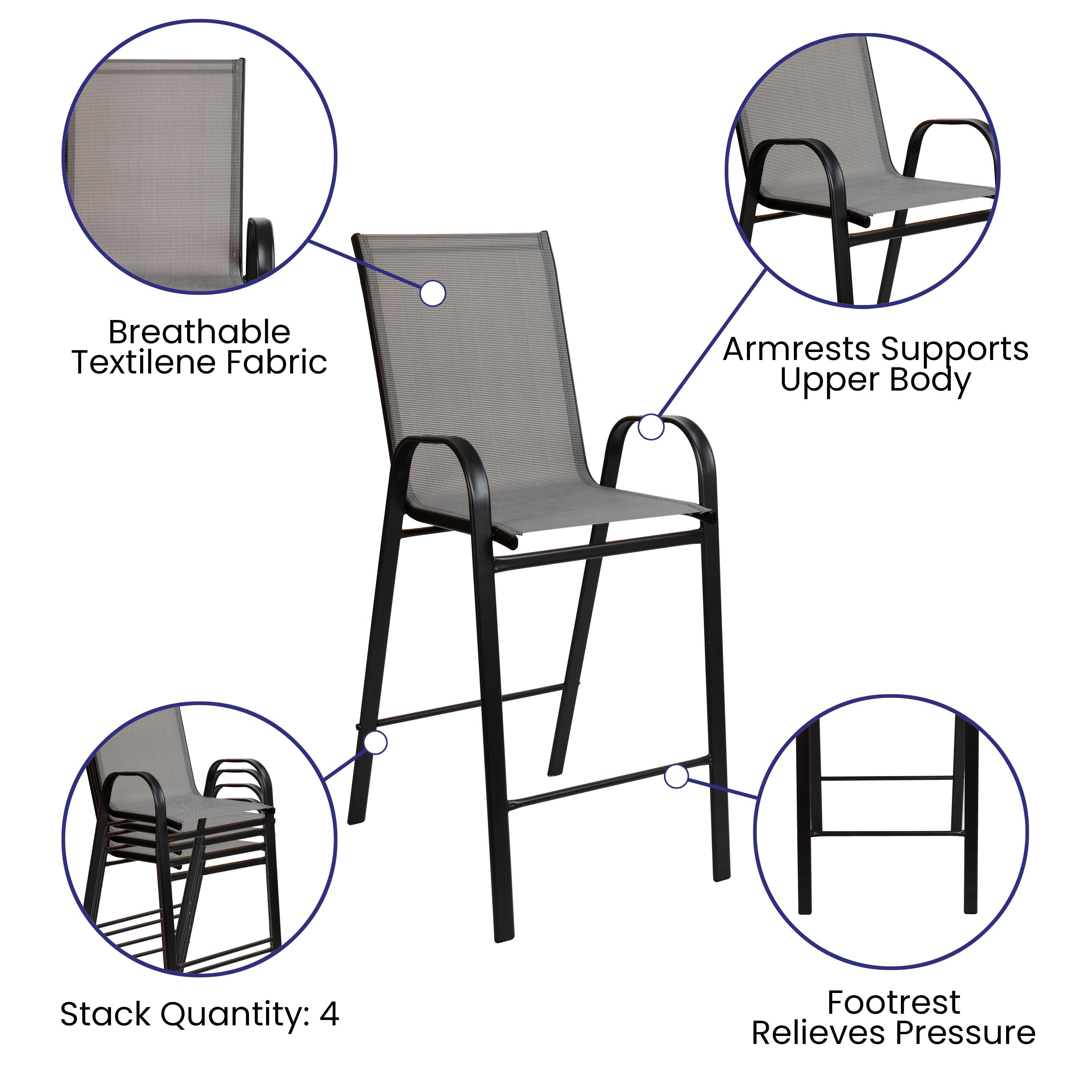 Flash Furniture Outdoor Dining Set - 4-Person Bistro Set - Outdoor Glass Bar Table with Gray All-Weather Patio Stools