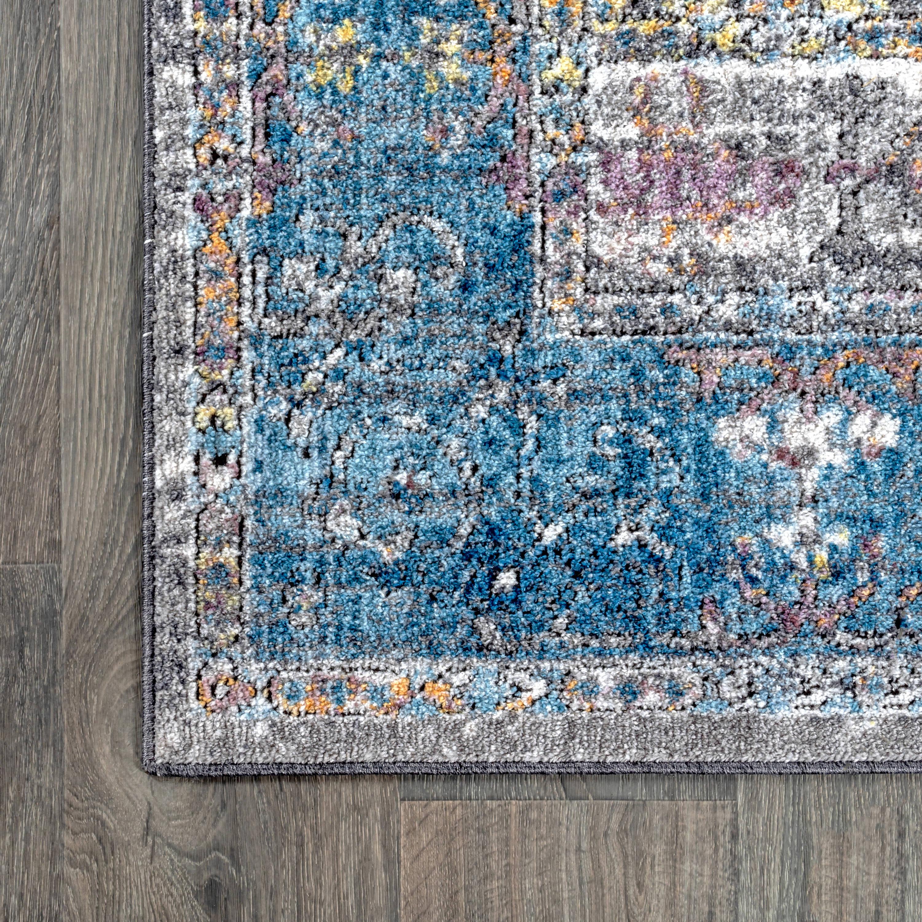 8'x10' Anatolia Vintage Medallion Area Rug, Peacock Blue/Gray - JONATHAN Y