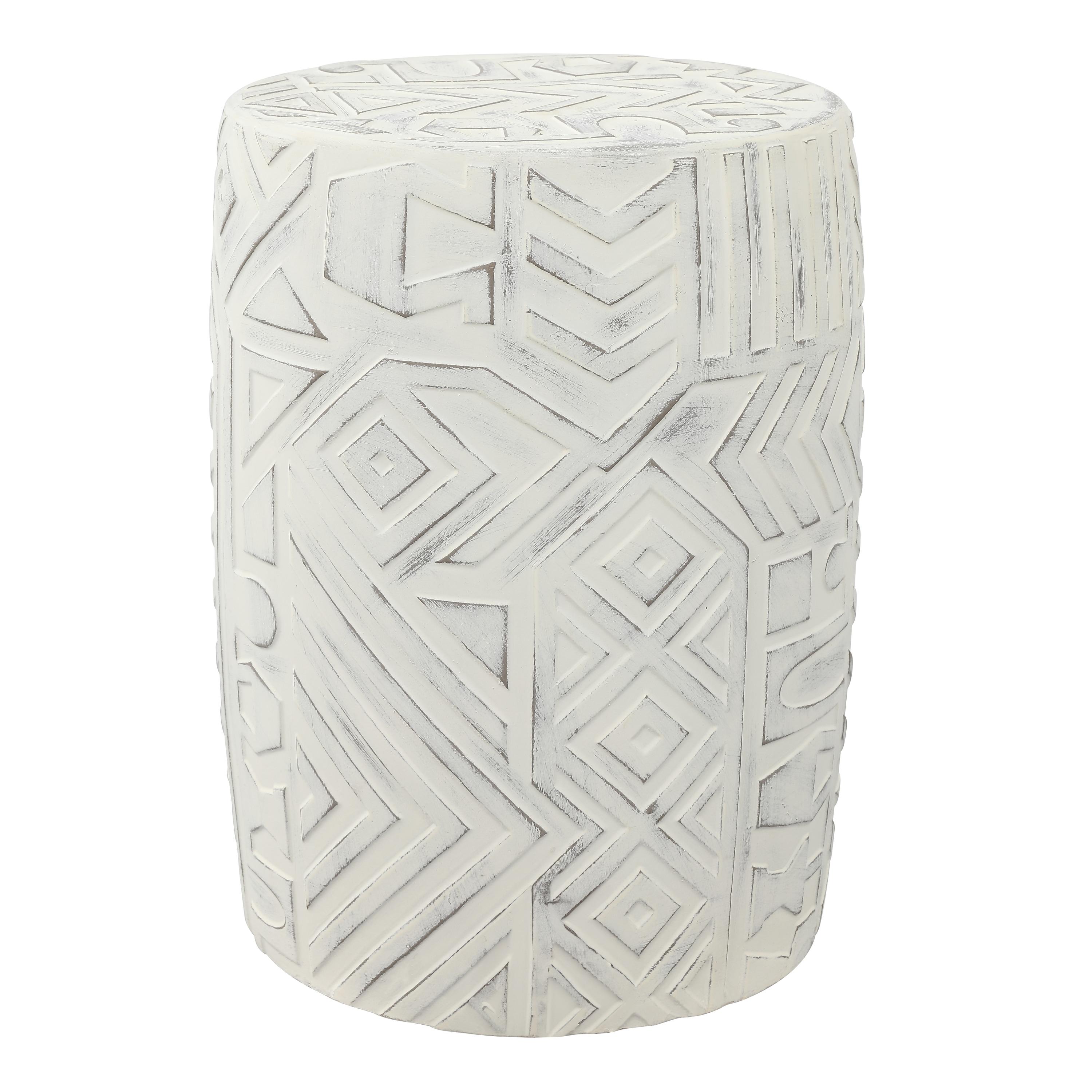 JONATHAN Y Rafi 17.75" Transitional Bohemian Geometric Drum Garden Stool, Cream