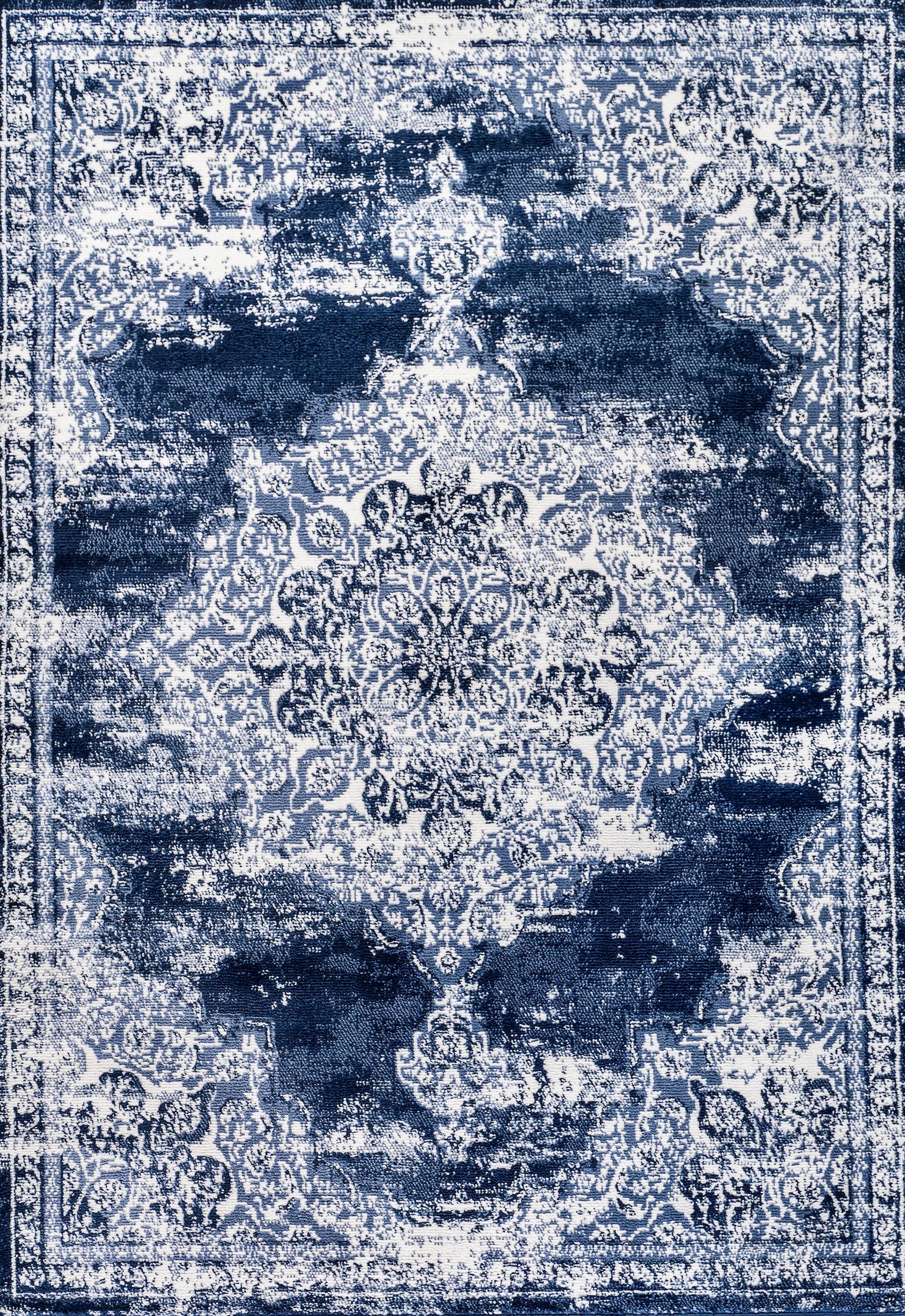 8'x10' Alhambra Ornate Medallion Modern Area Rug, Navy/Ivory - JONATHAN Y
