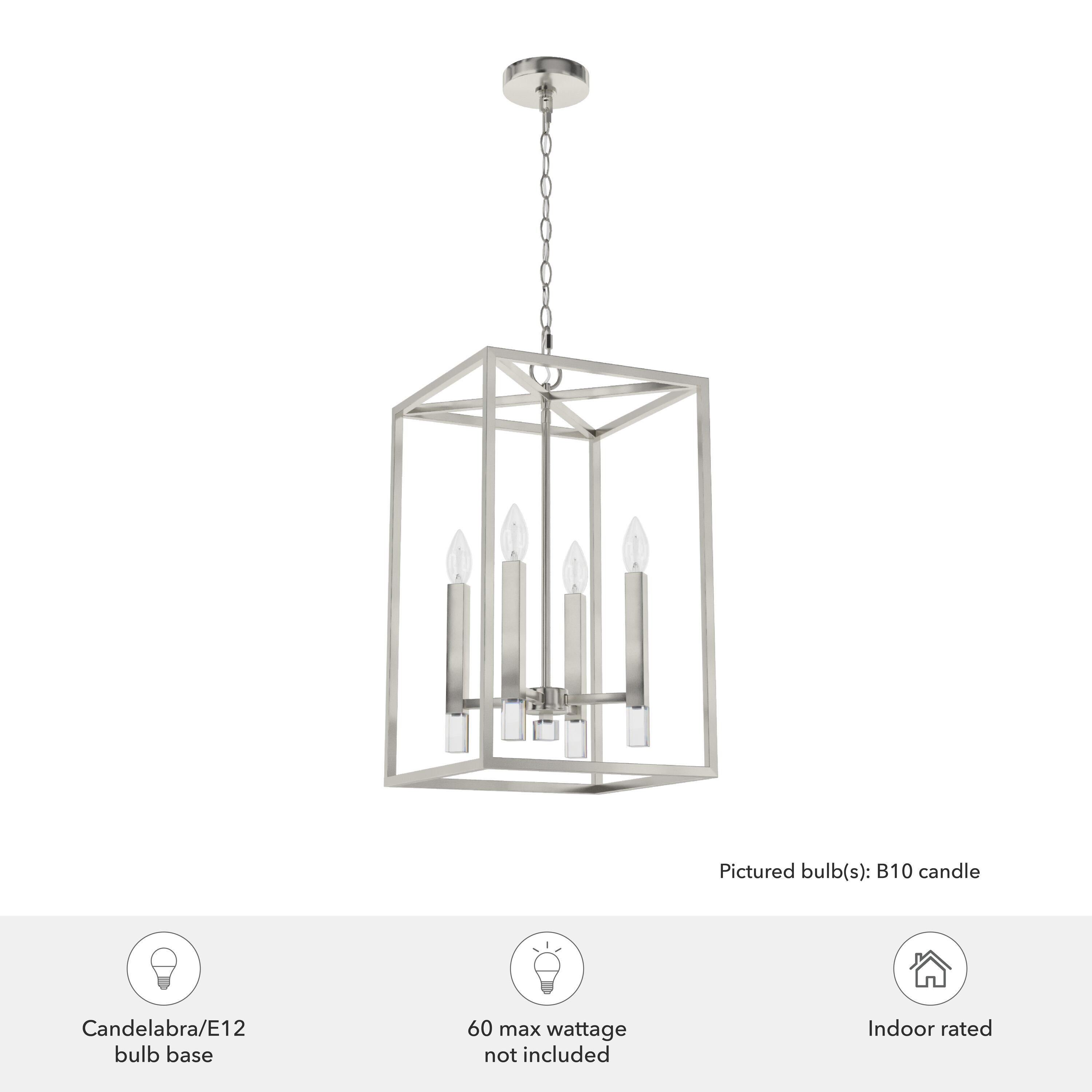 Hunter - Sunjai 4-light Brushed Nickel, Medium Size Pendant Light, Dimmable, Formal Style, Rectangle Shaped, for Bedrooms, Kitchens, Dining, Living Rooms - 19987