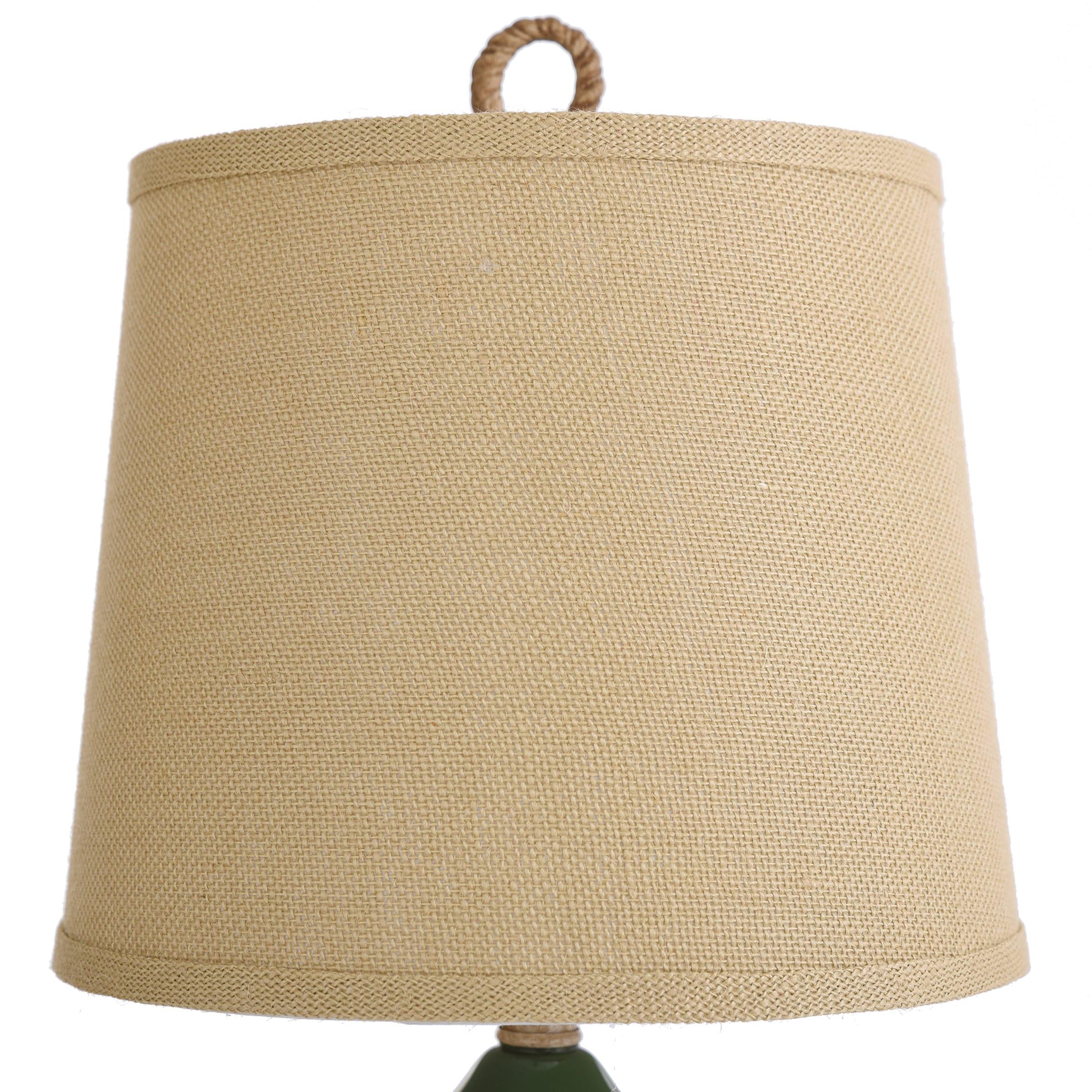Nautical Green Table Lamp with Burlap Shade and Circle Faux Rope Finial - StyleCraft: Polyresin & Glass, UL Listed, No Assembly Required