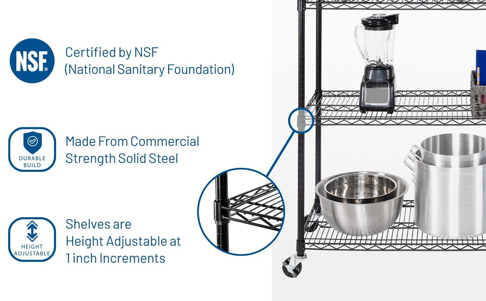 UltraDurable 48'' W x 18" D 5-Tier NSF-Certified Steel Shelving with Wheels