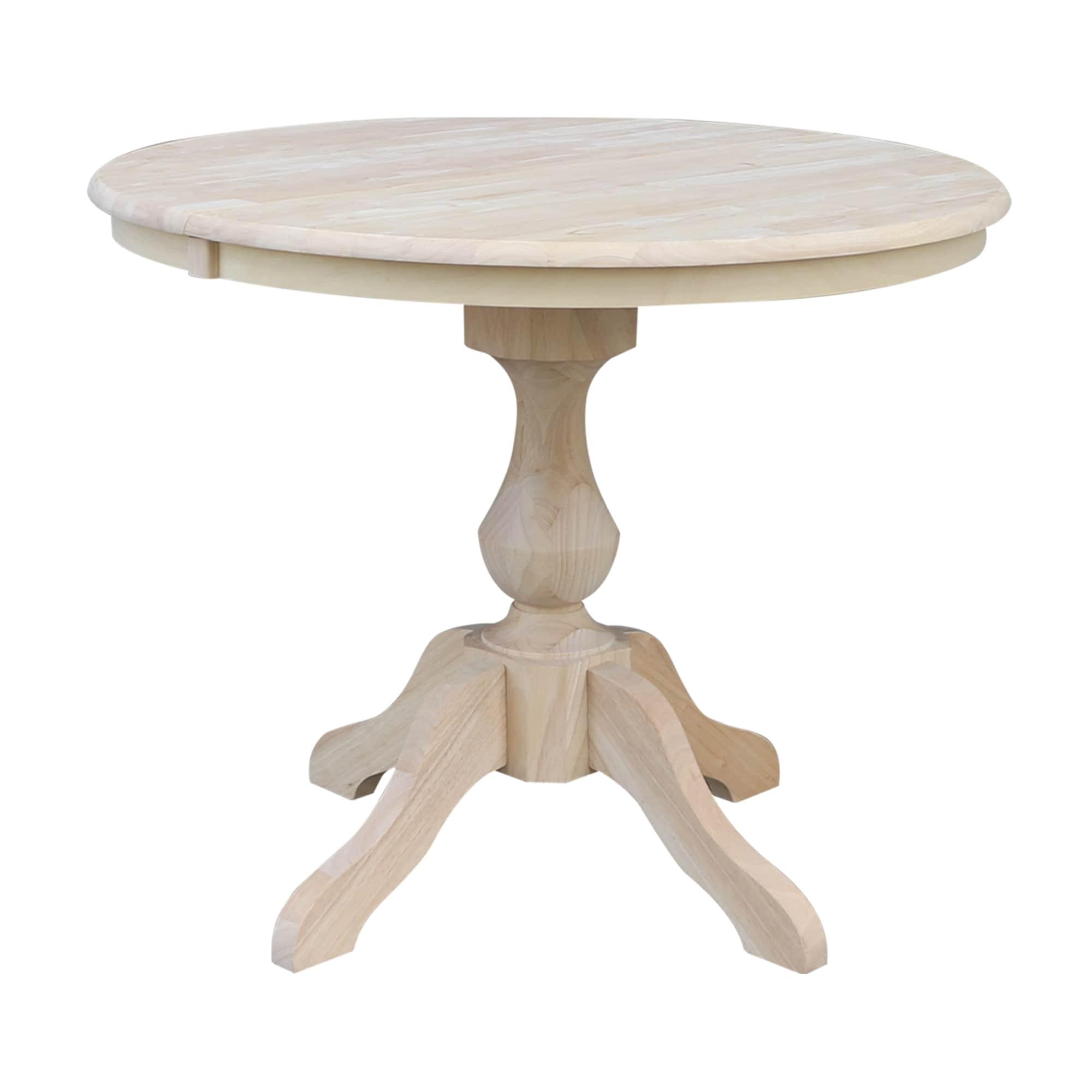 36" Kent Round Top Pedestal Dining Table with 12" Leaf Unfinished - International Concepts: Solid Wood, Expandable
