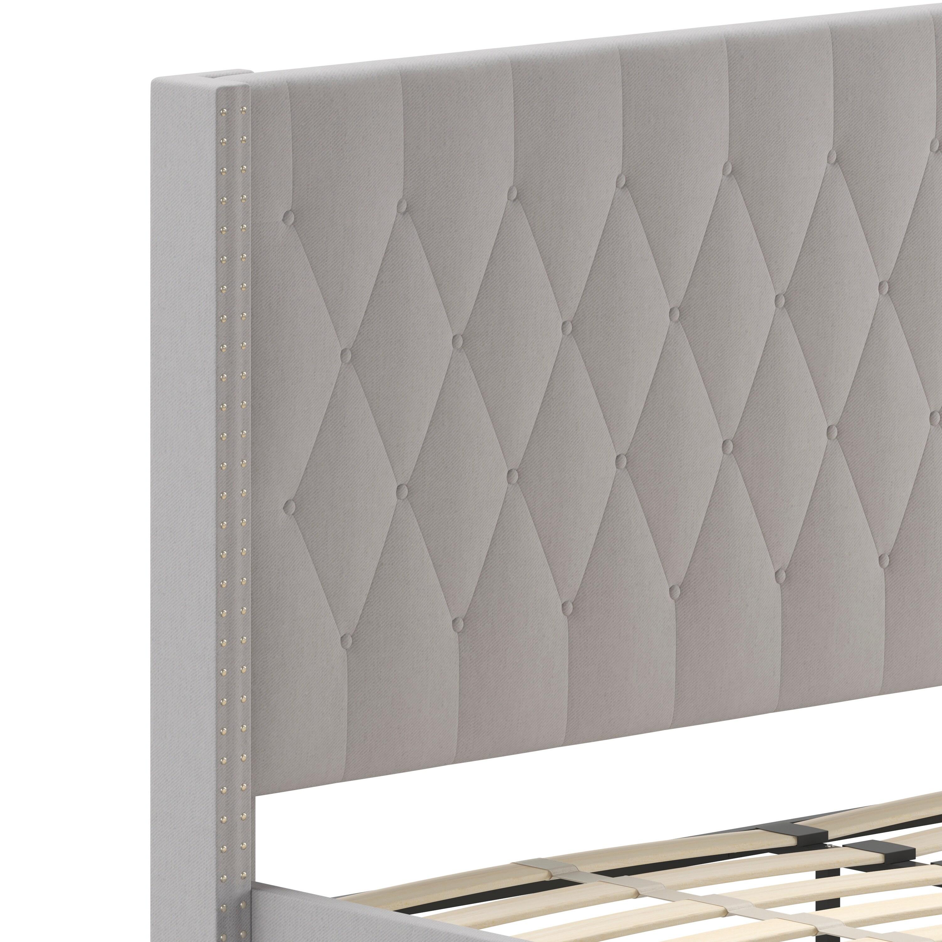 Flash Furniture Riverdale Queen Size Tufted Upholstered Platform Bed in Light Gray Fabric