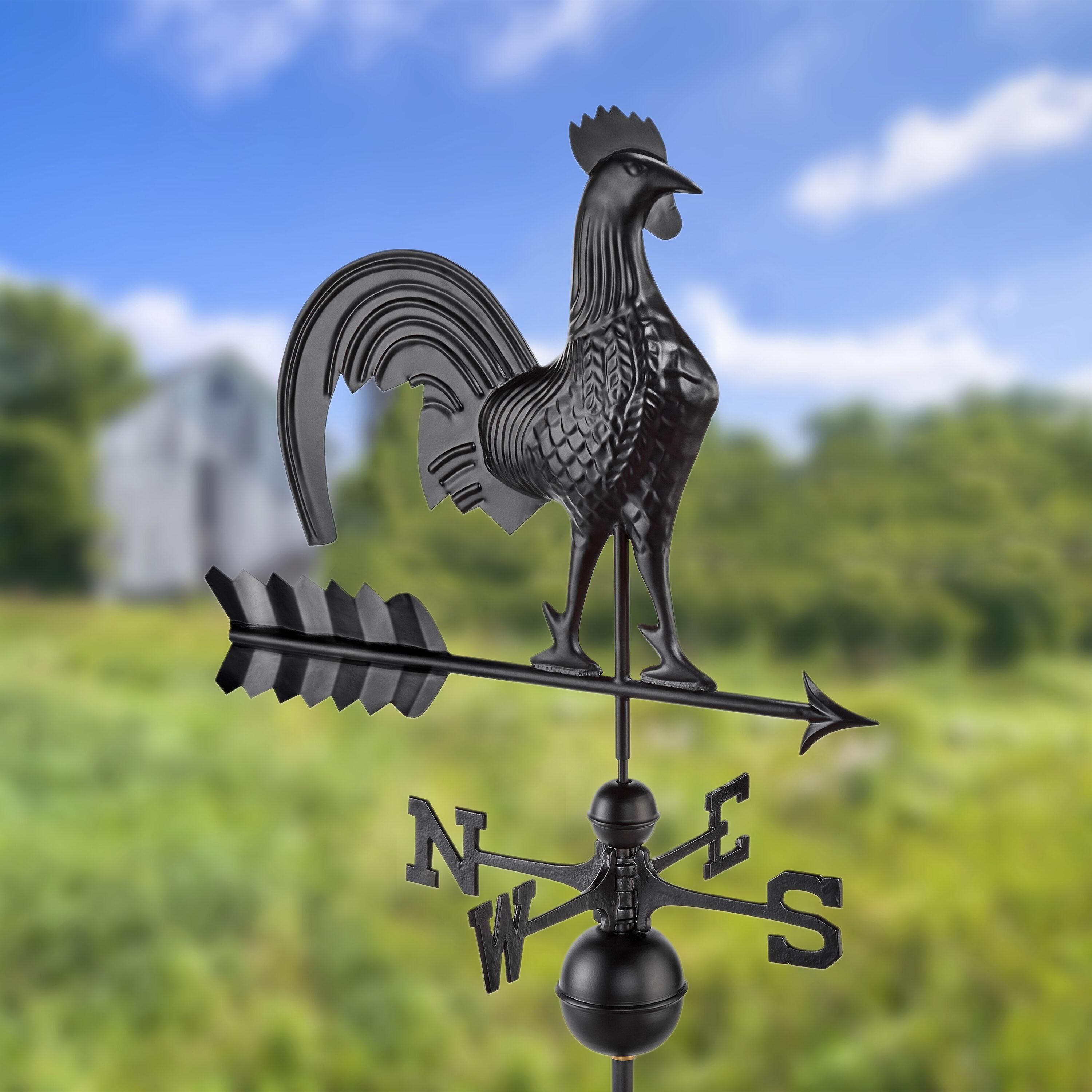 Large Black Aluminum Rooster Weathervane with Directionals