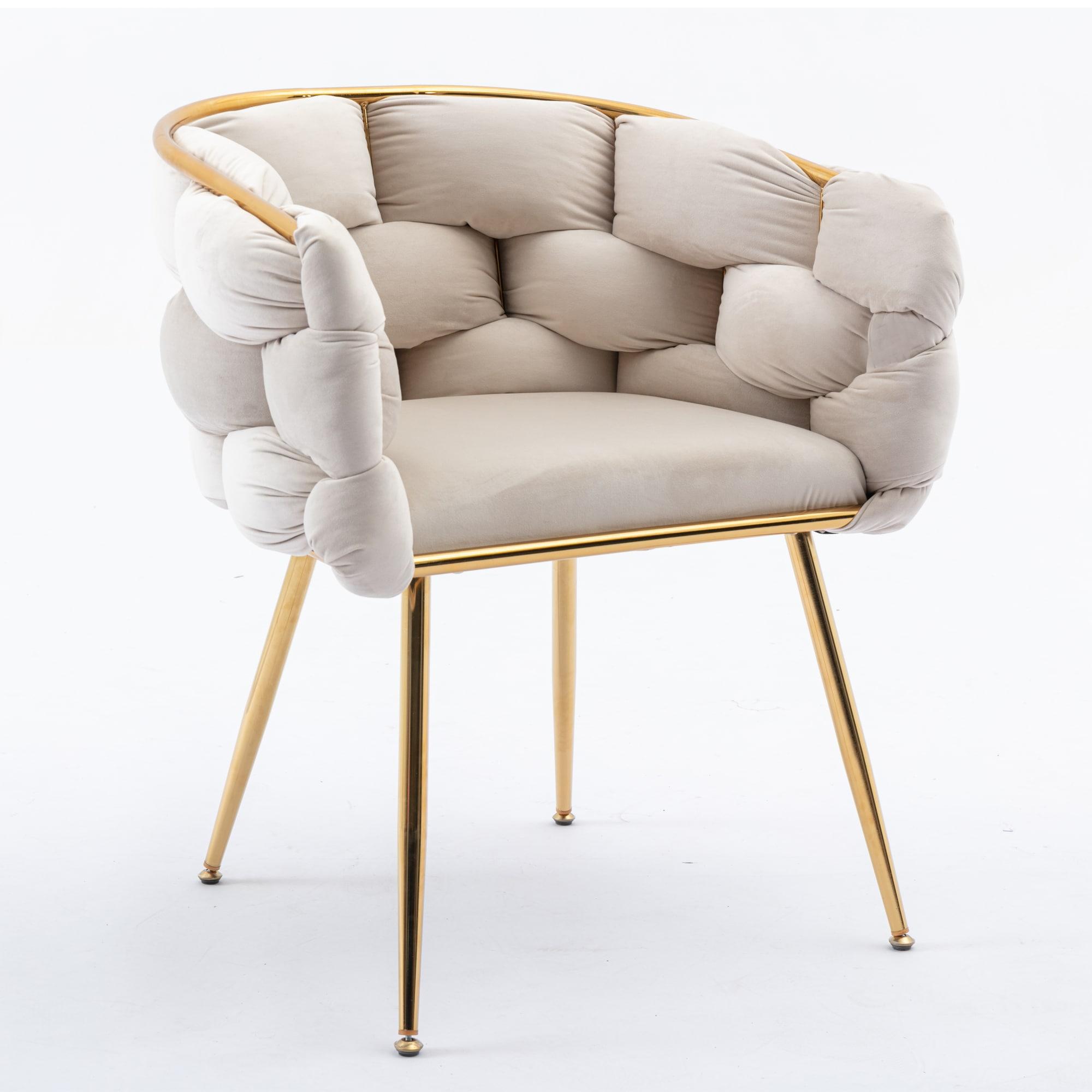 1 PC Modern Velvet Upholstered Accent Chair with Curved Tufted Backrest, Beige-ModernLuxe