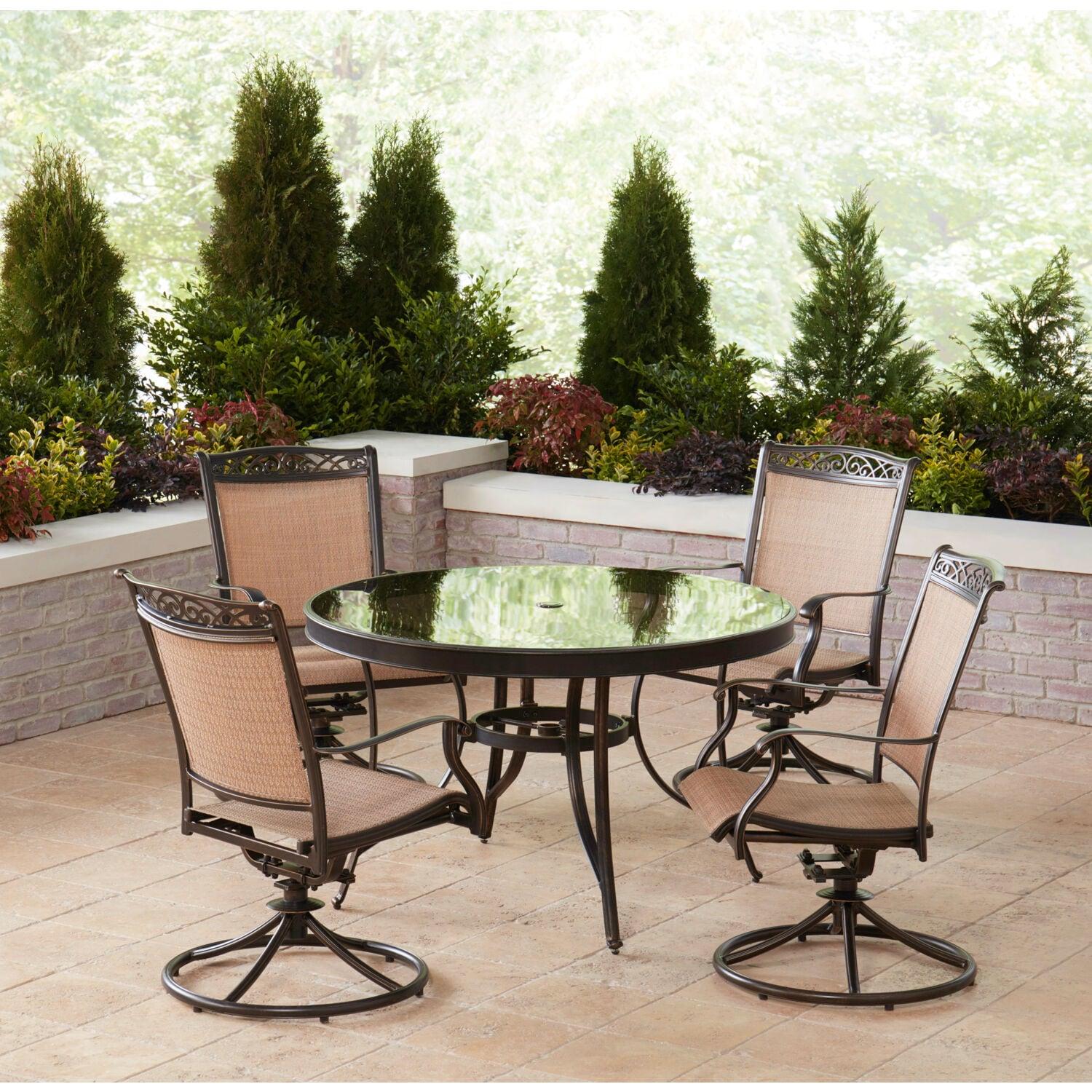 Hanover Fontana 5-Piece Aluminum Outdoor Dining Set with a Glass-Top Dining Table, Seats 4