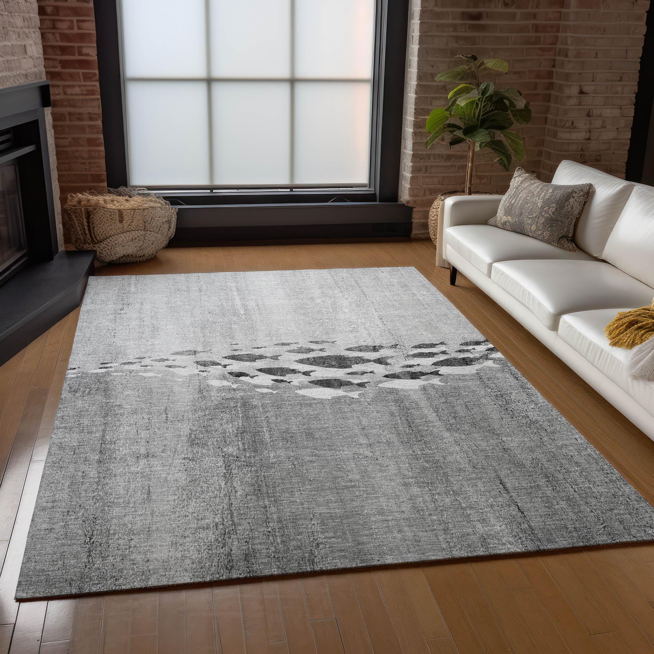 Gray 8' x 10' Synthetic Washable Coastal Area Rug