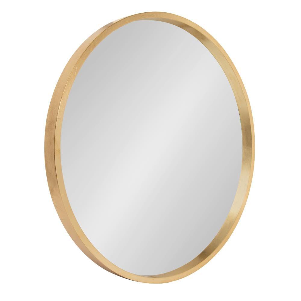 22" x 22" Travis Round Wood Accent Wall Mirror Gold - Kate and Laurel All Things Decor: Vanity, Decorative