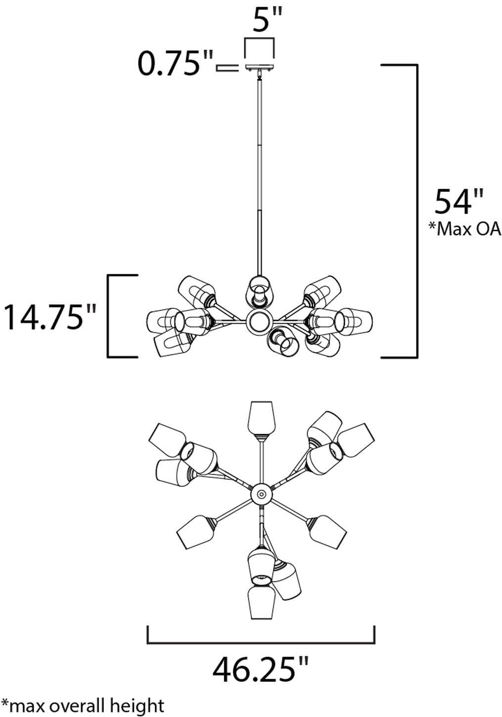 Maxim Lighting Savvy 12 - Light Chandelier in  Antique Brass/Black