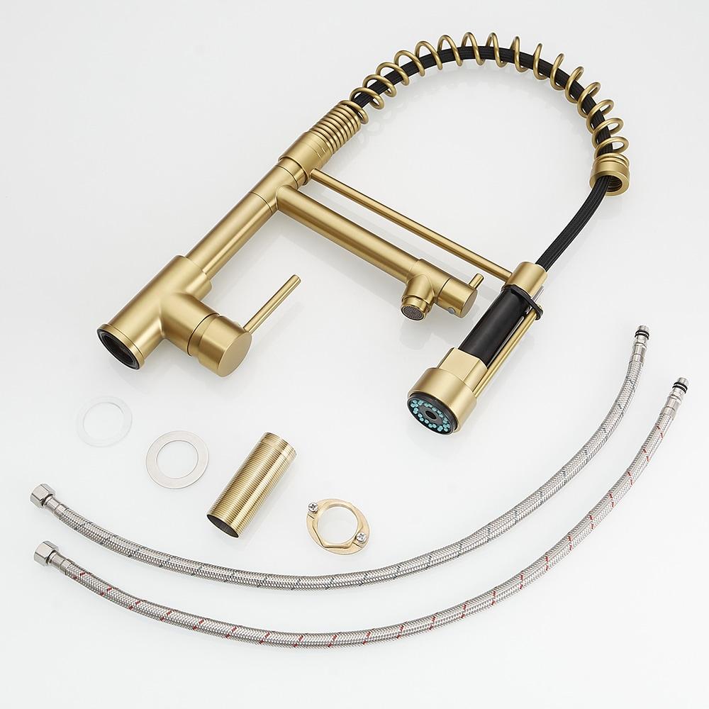 Fapully Single Handle High Arc Brushed Gold Pull Down Kitchen Faucet LED,Single Level Kitchen Sink Faucets with Pull Down Sprayer