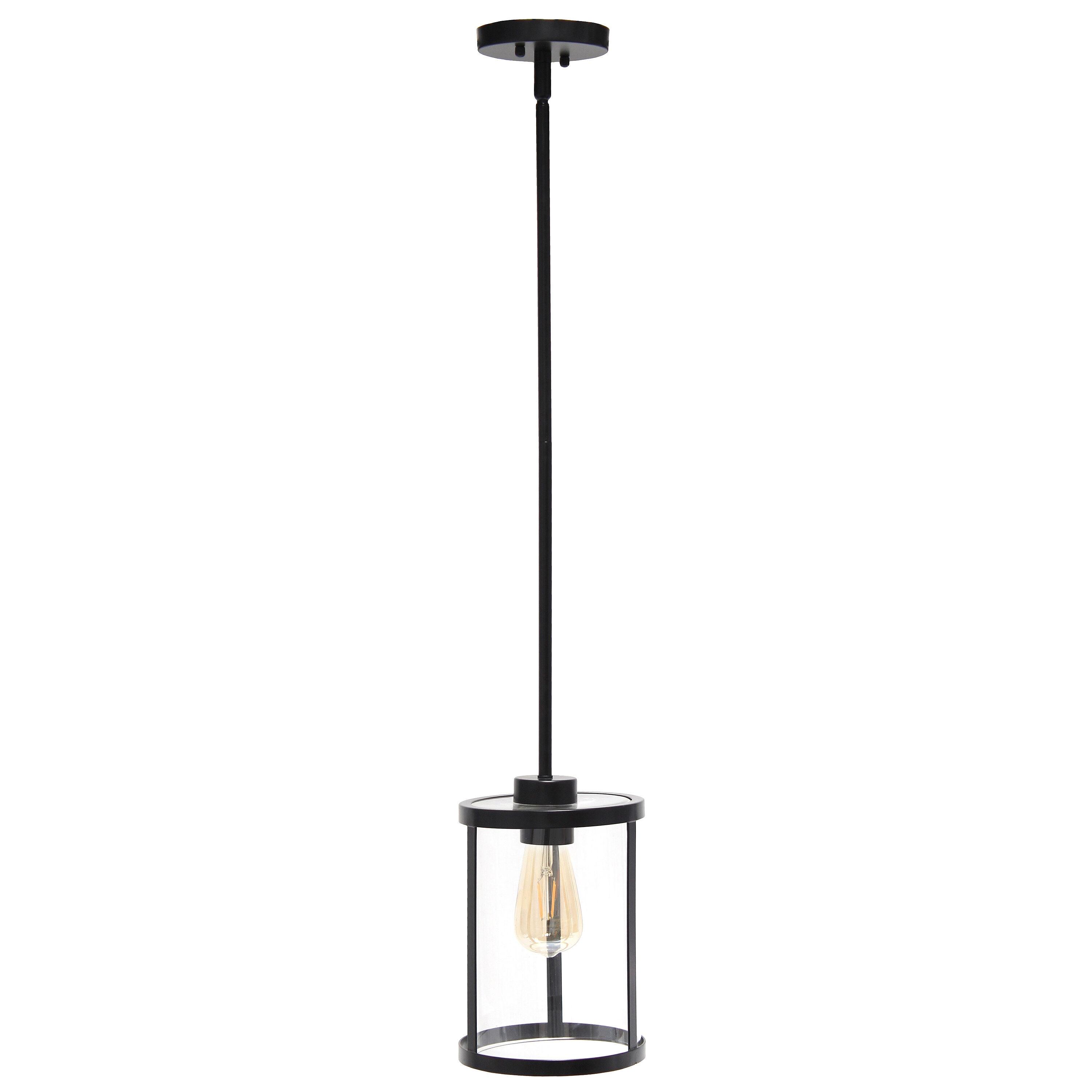 1-Light 9.25" Modern Farmhouse Adjustable Hanging Cylindrical Clear Glass Pendant Fixture with Metal Accent Black - Lalia Home: Industrial Style